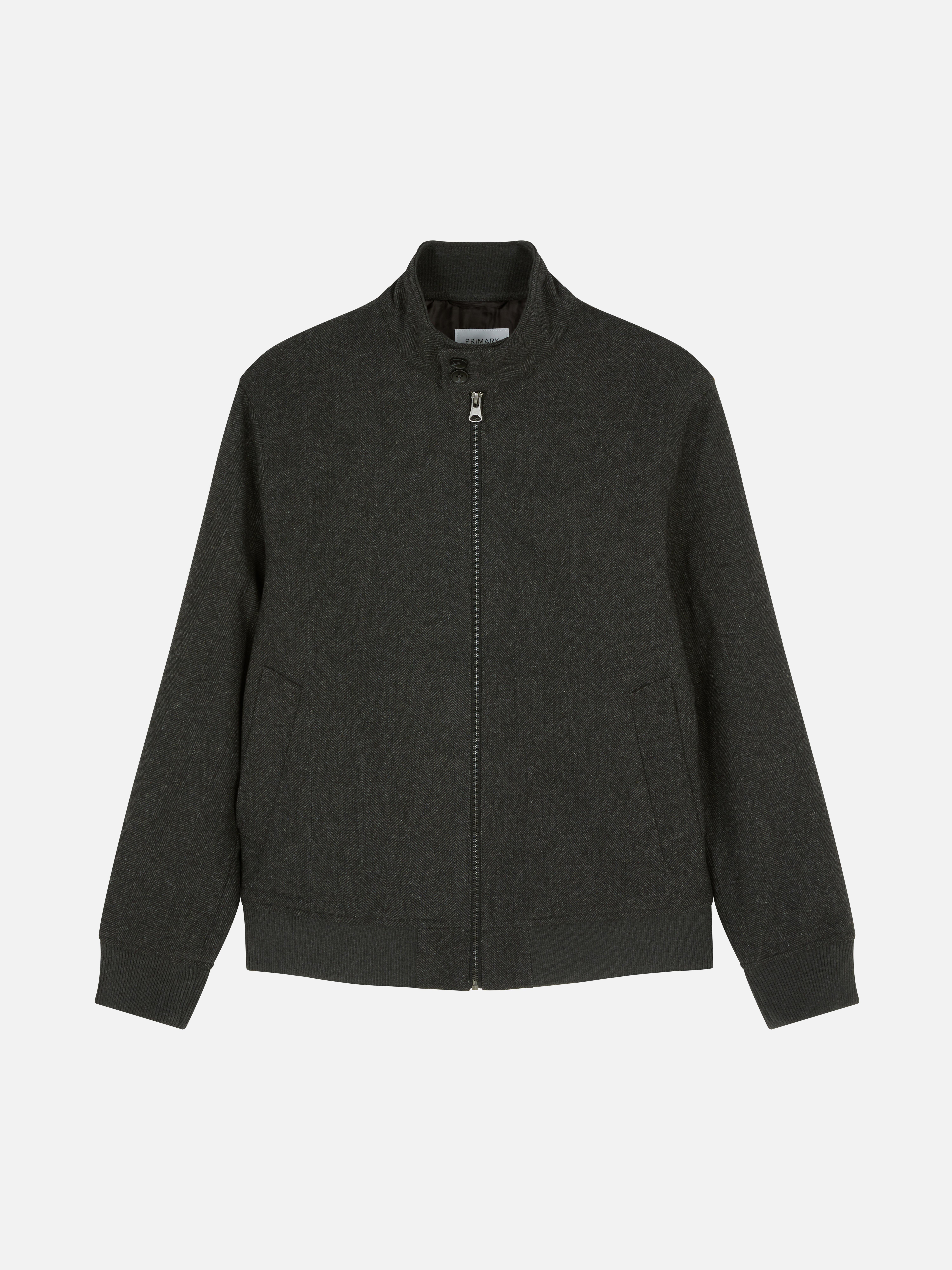 Wool Mix Herringbone Harrington Jacket