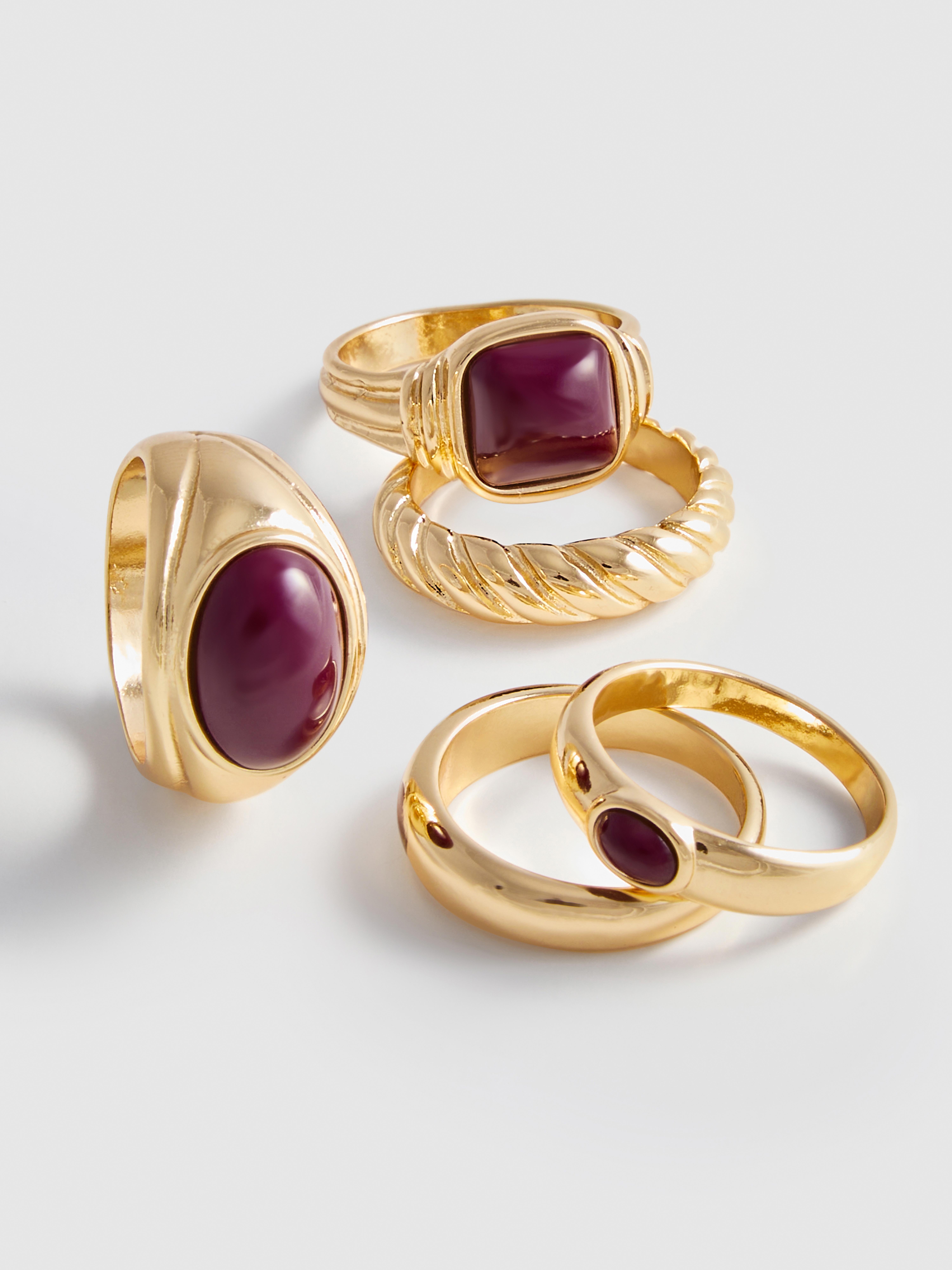 5pk Burgundy Gem Rings