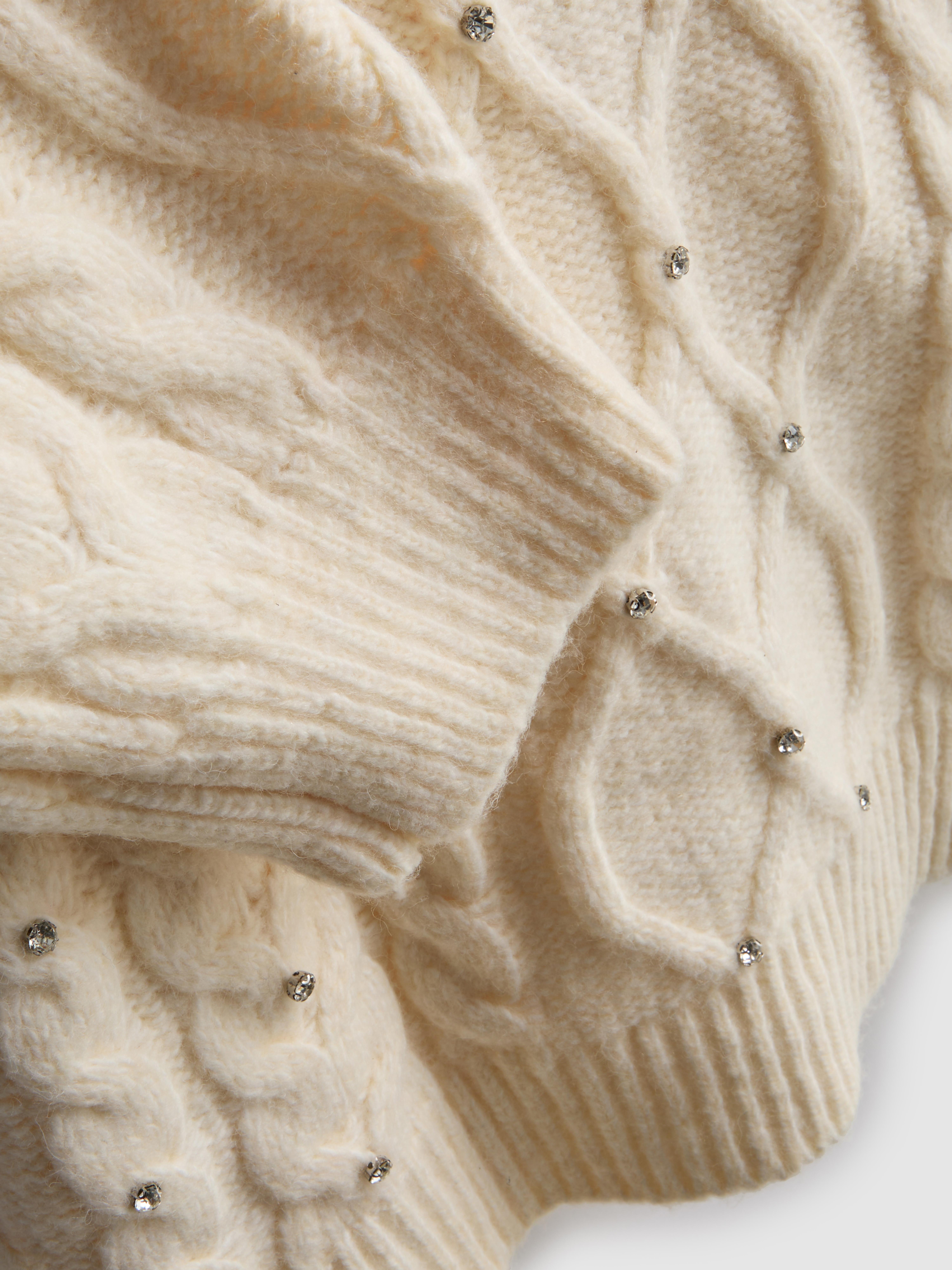 Embroidered Cable Knit Sweater Dress