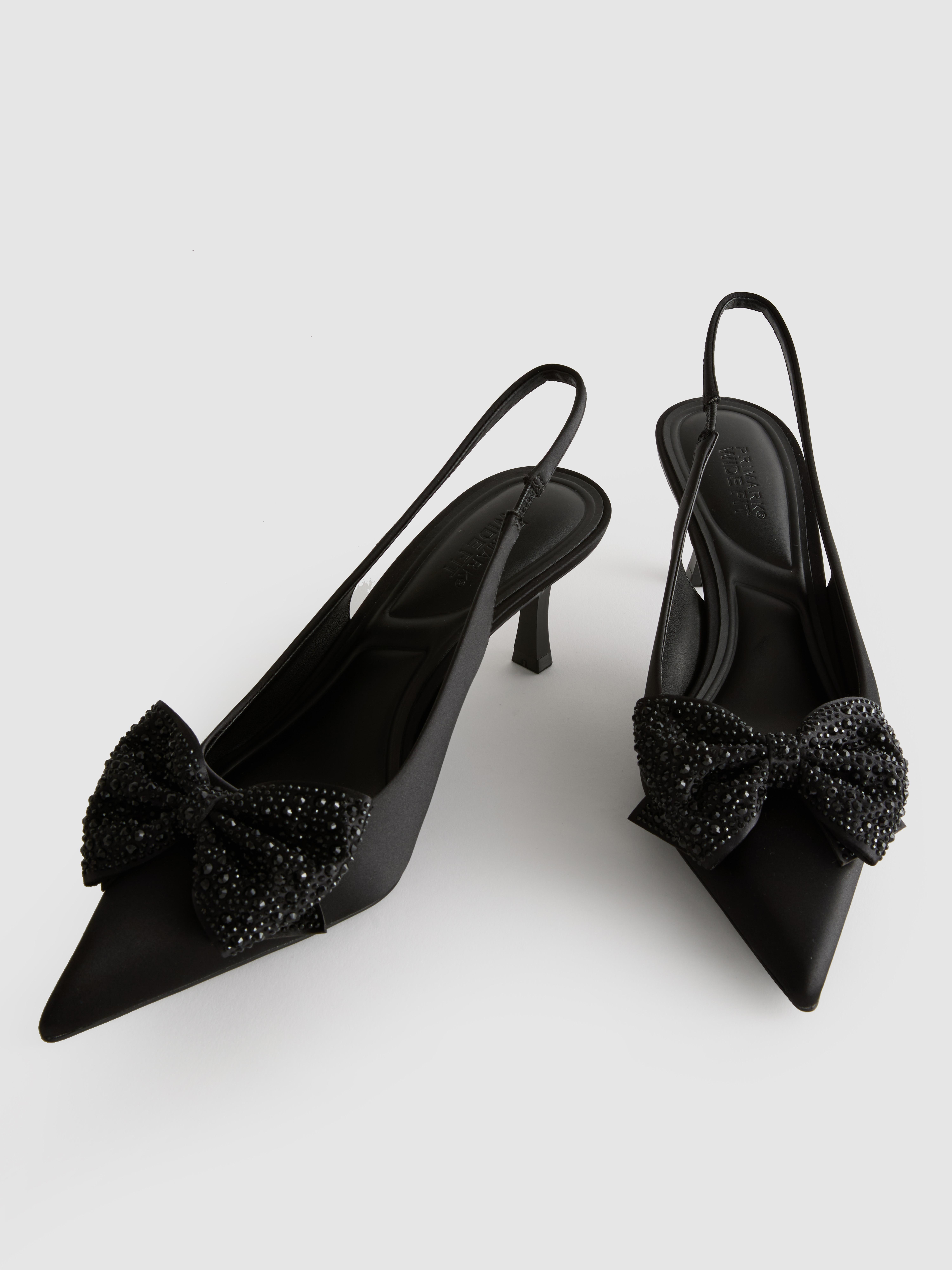 Wide Fit Rhinestone Bow Slingback Court Heels