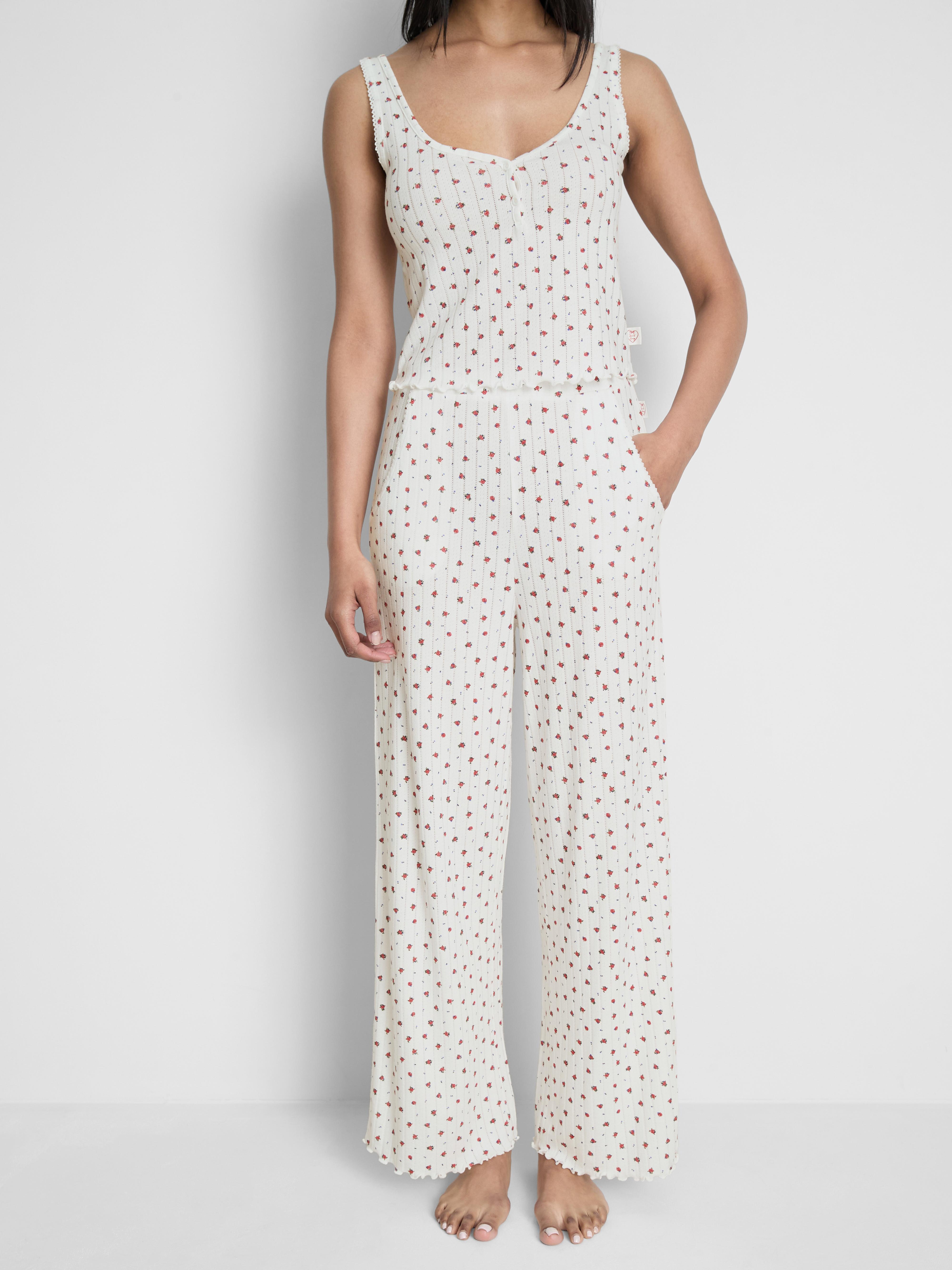 Printed Pointelle Pajama Bottoms