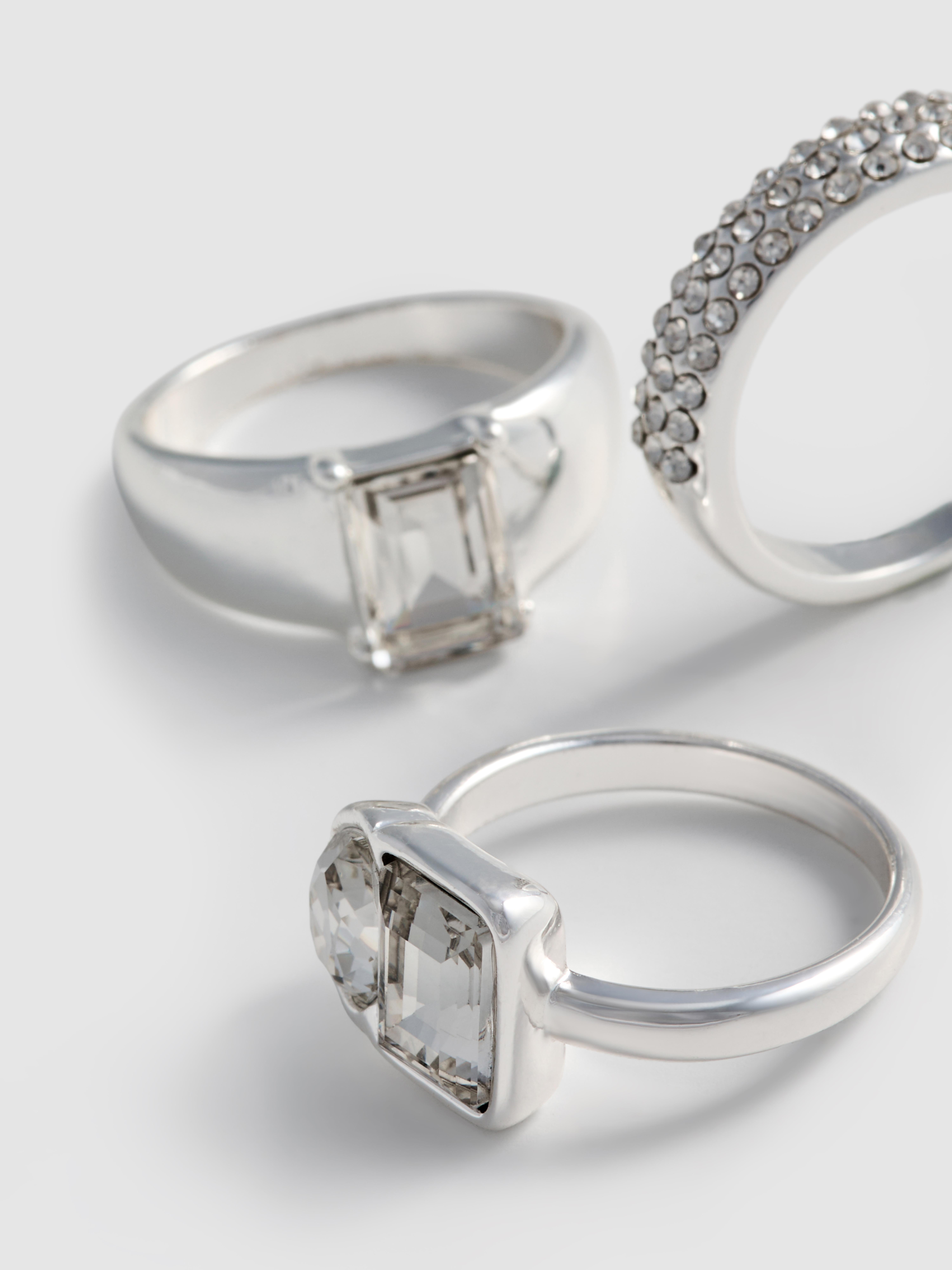 3pk Chunky Rhinestone Rings