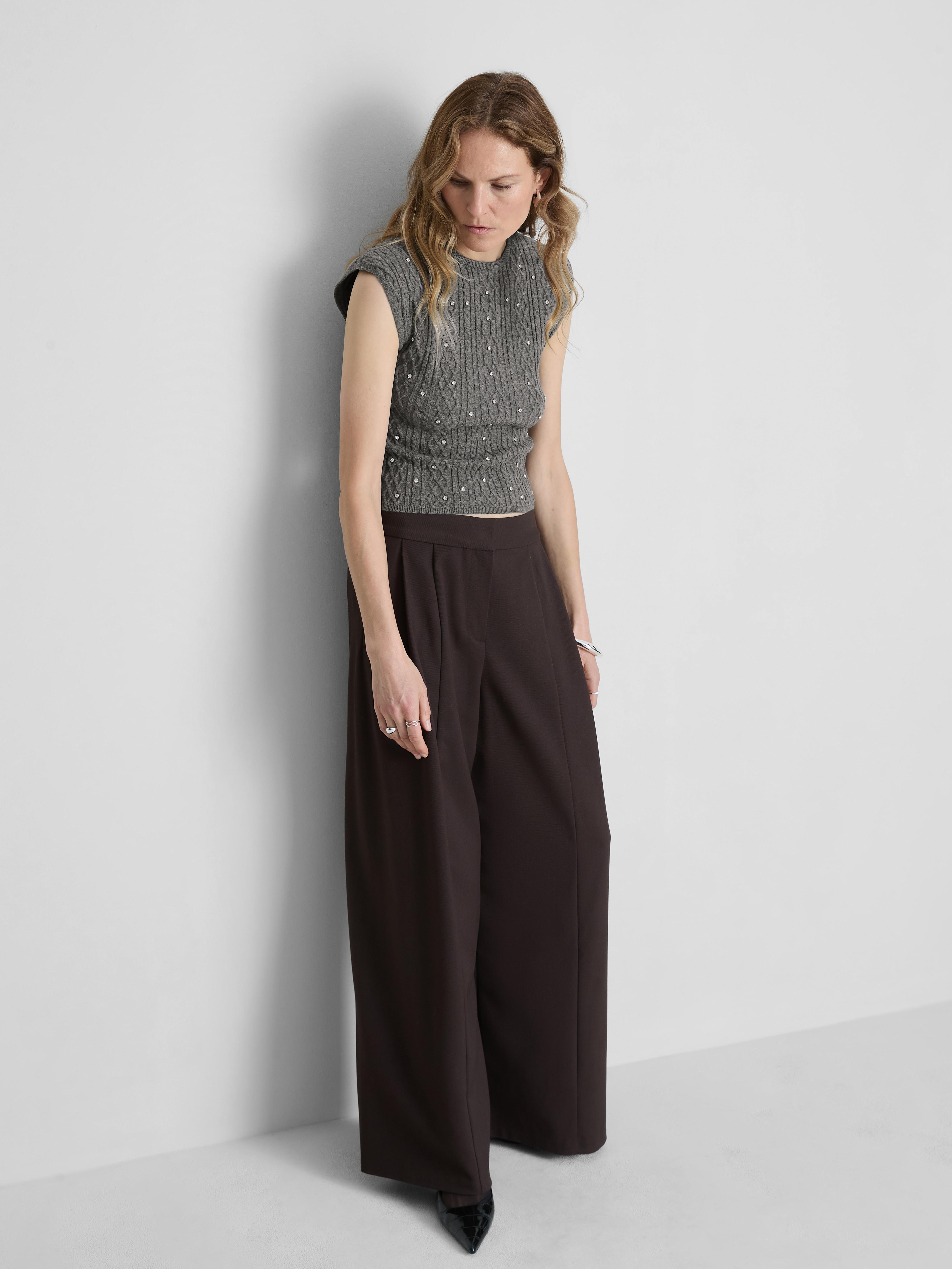 Rhinestone Embellished Cable Knit Vest