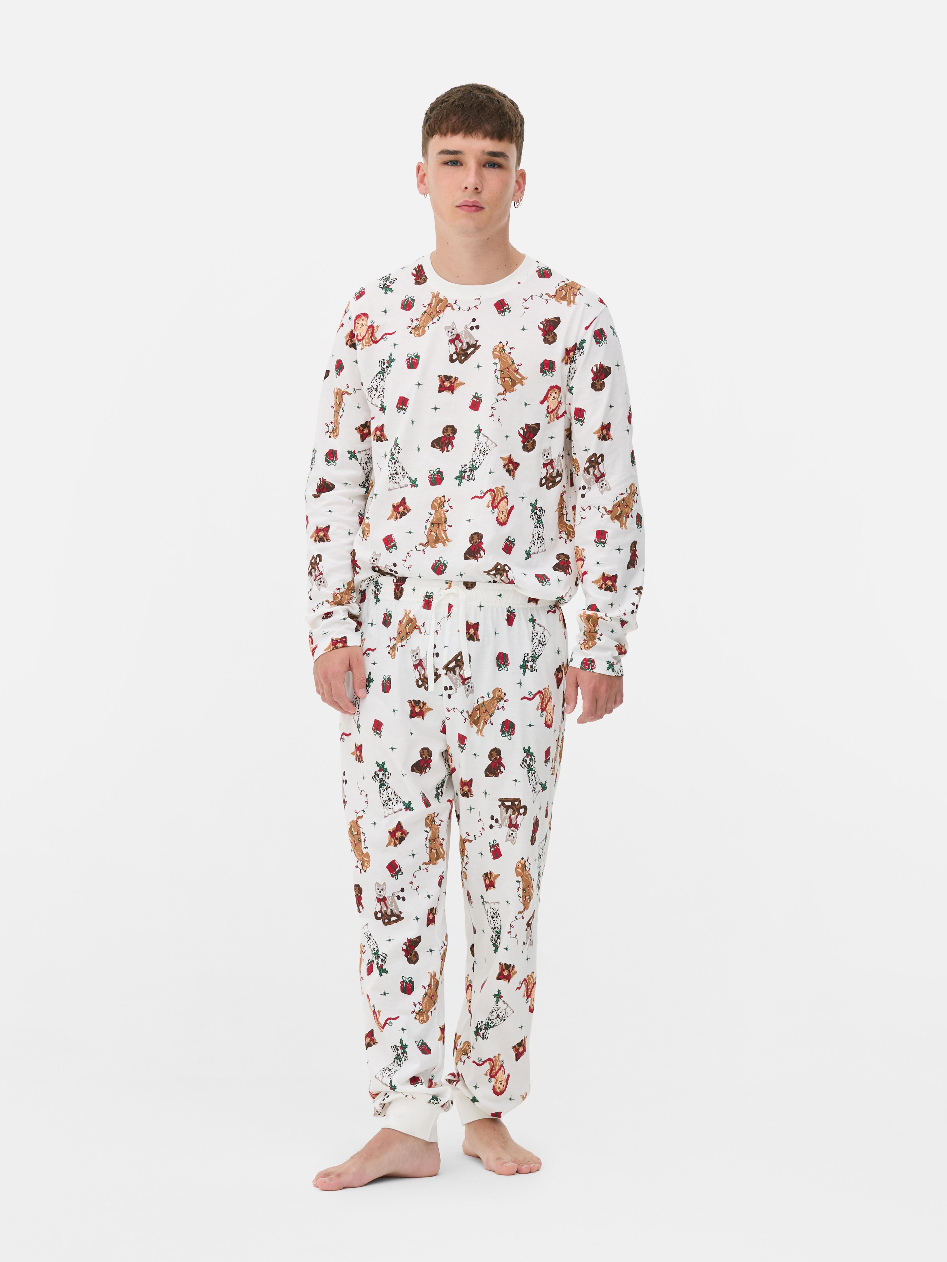 Men's Pure Cotton Dog Print Family Christmas Pajamas