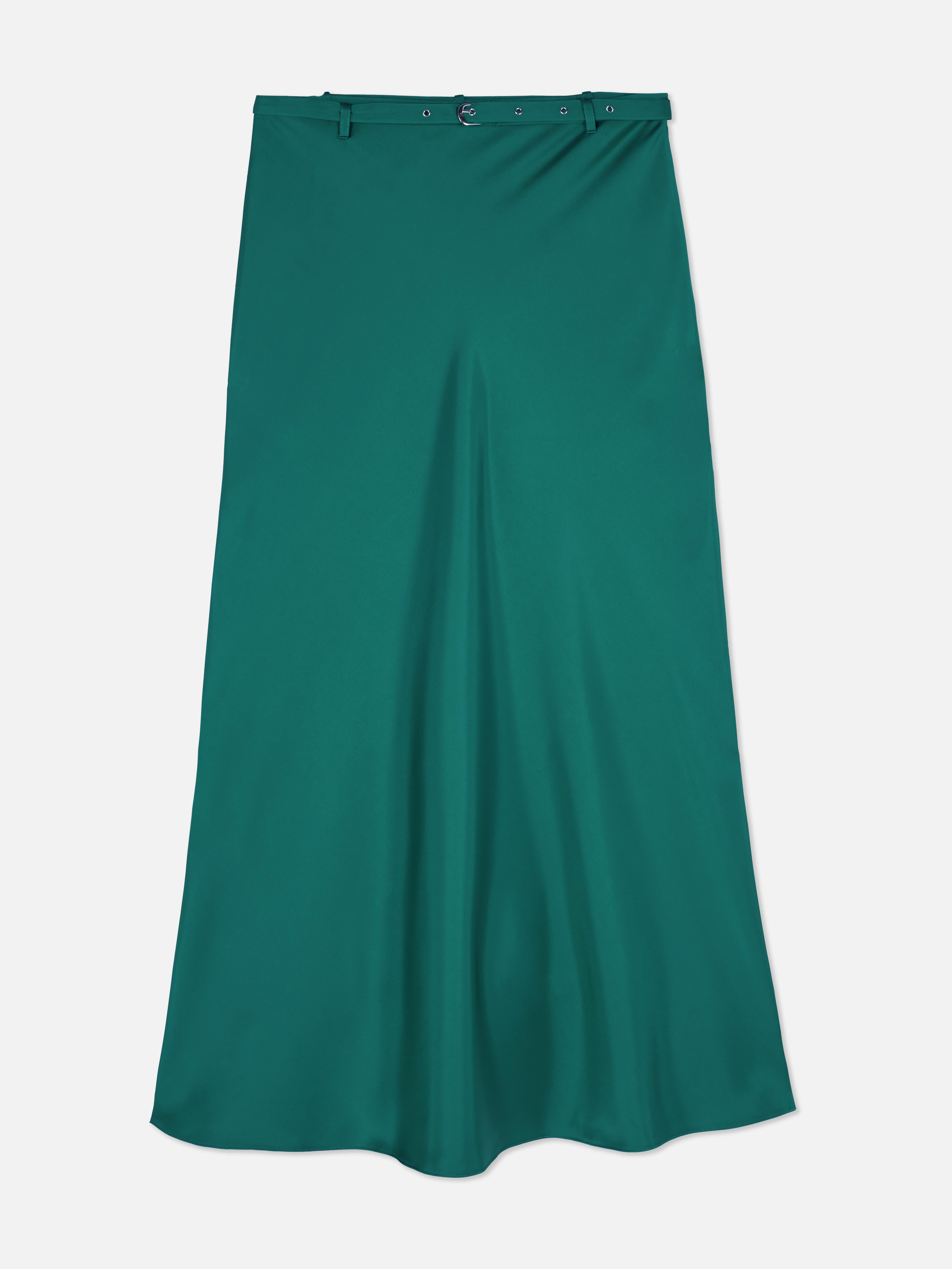 The Edit Belted Satin Midi Skirt