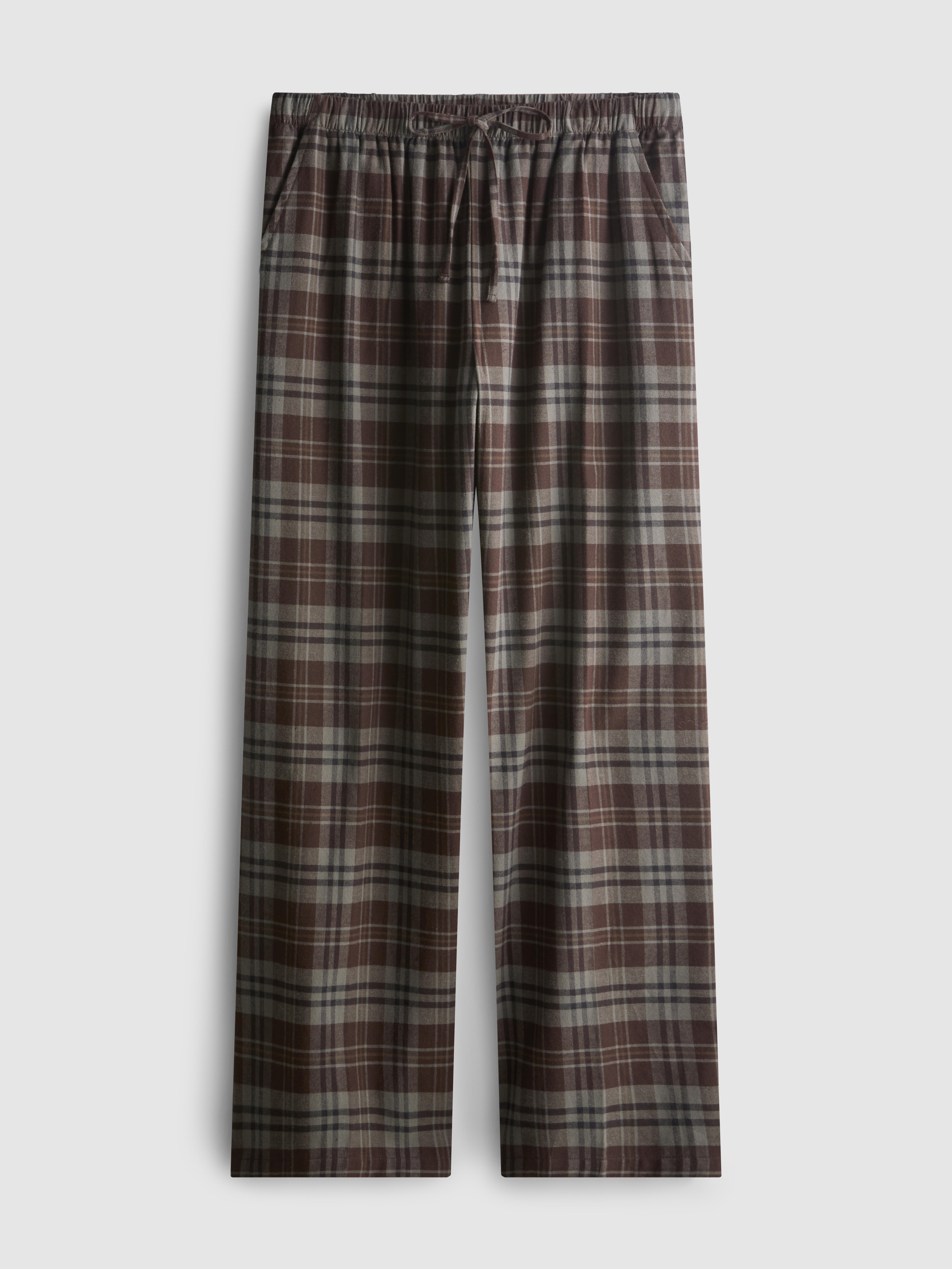 Cotton Check Straight Leg Pants