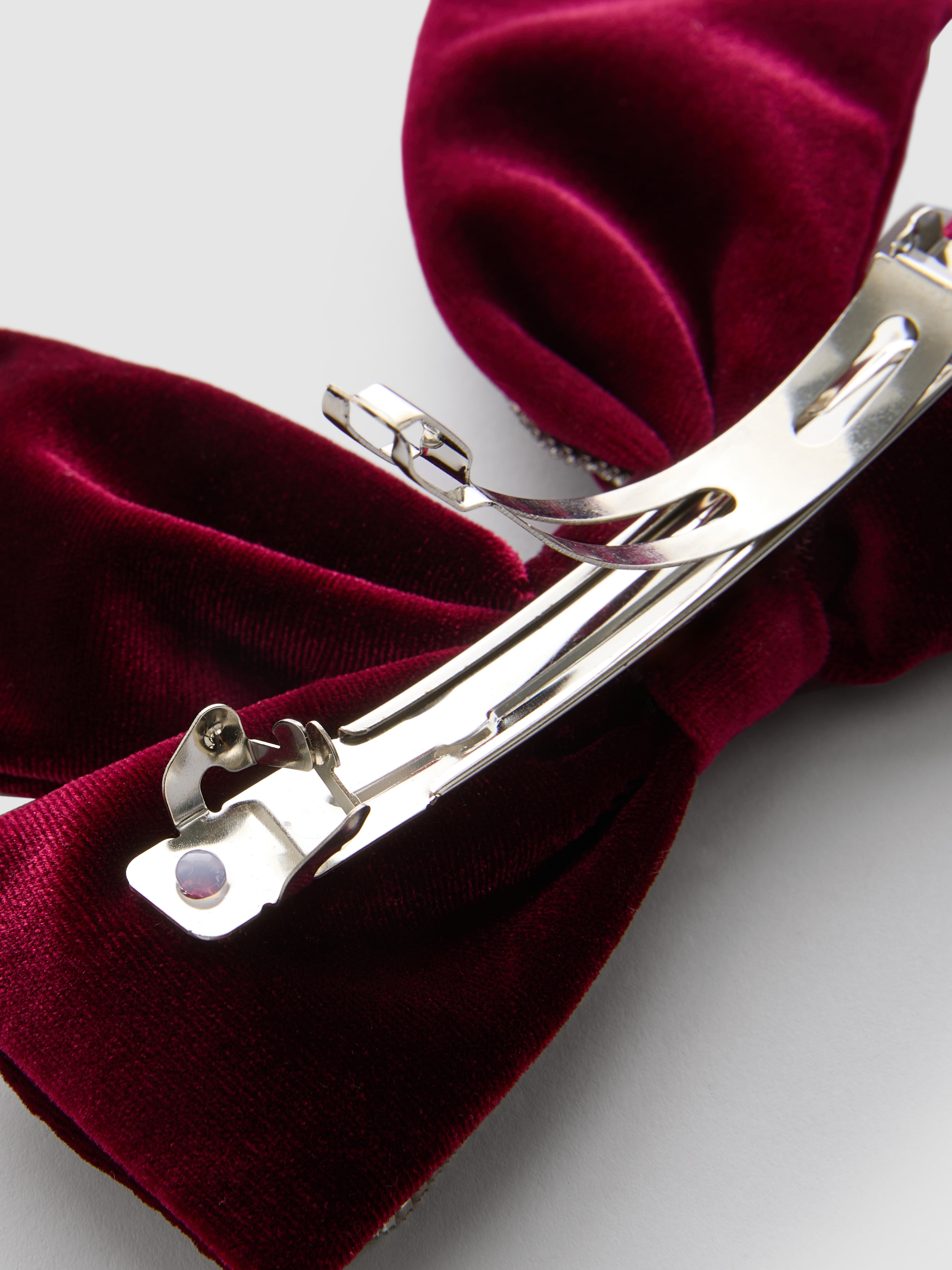 Rhinestone Trim Velvet Bow Hair Clip