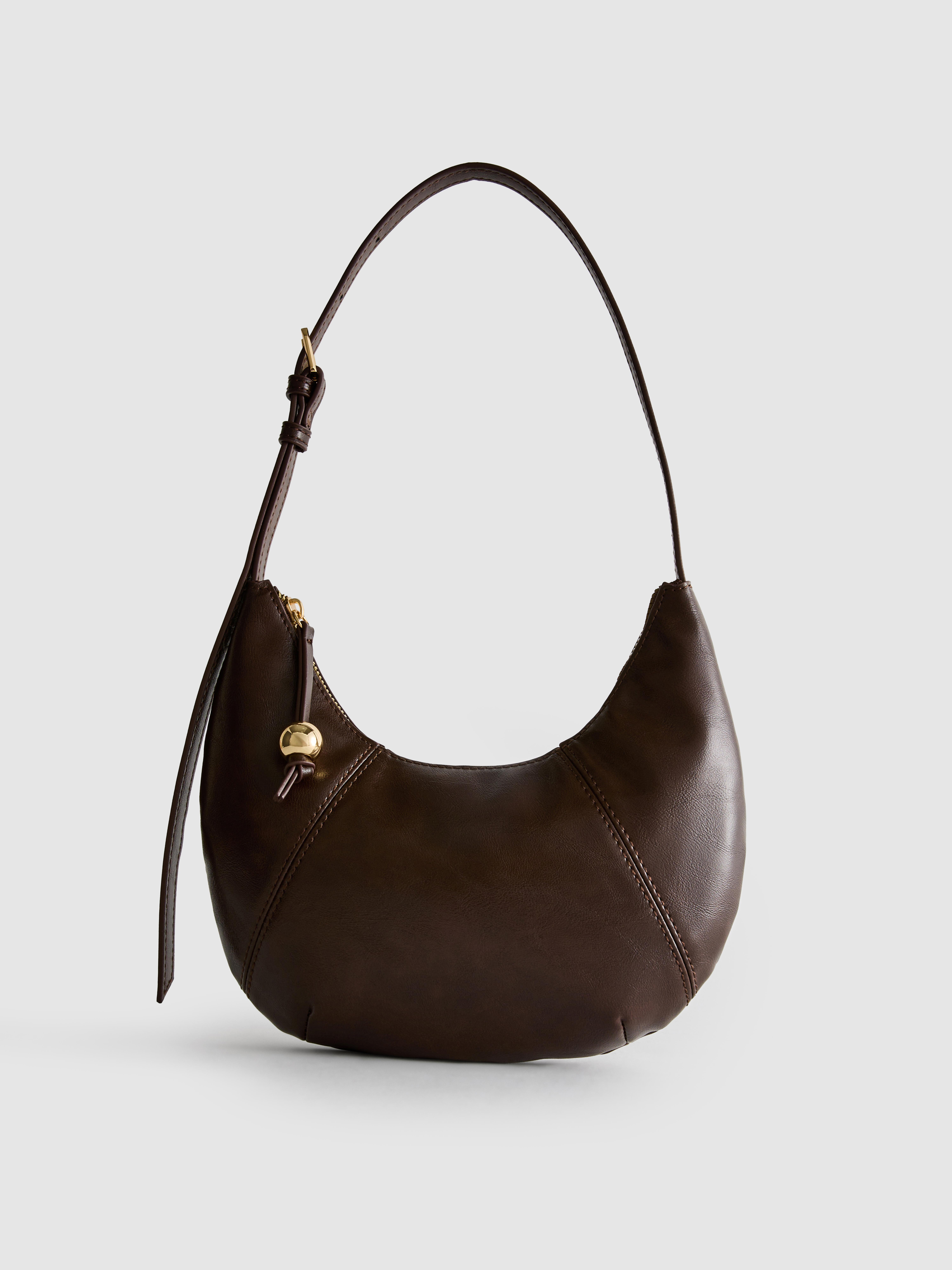 Faux Leather Curved Shoulder Bag
