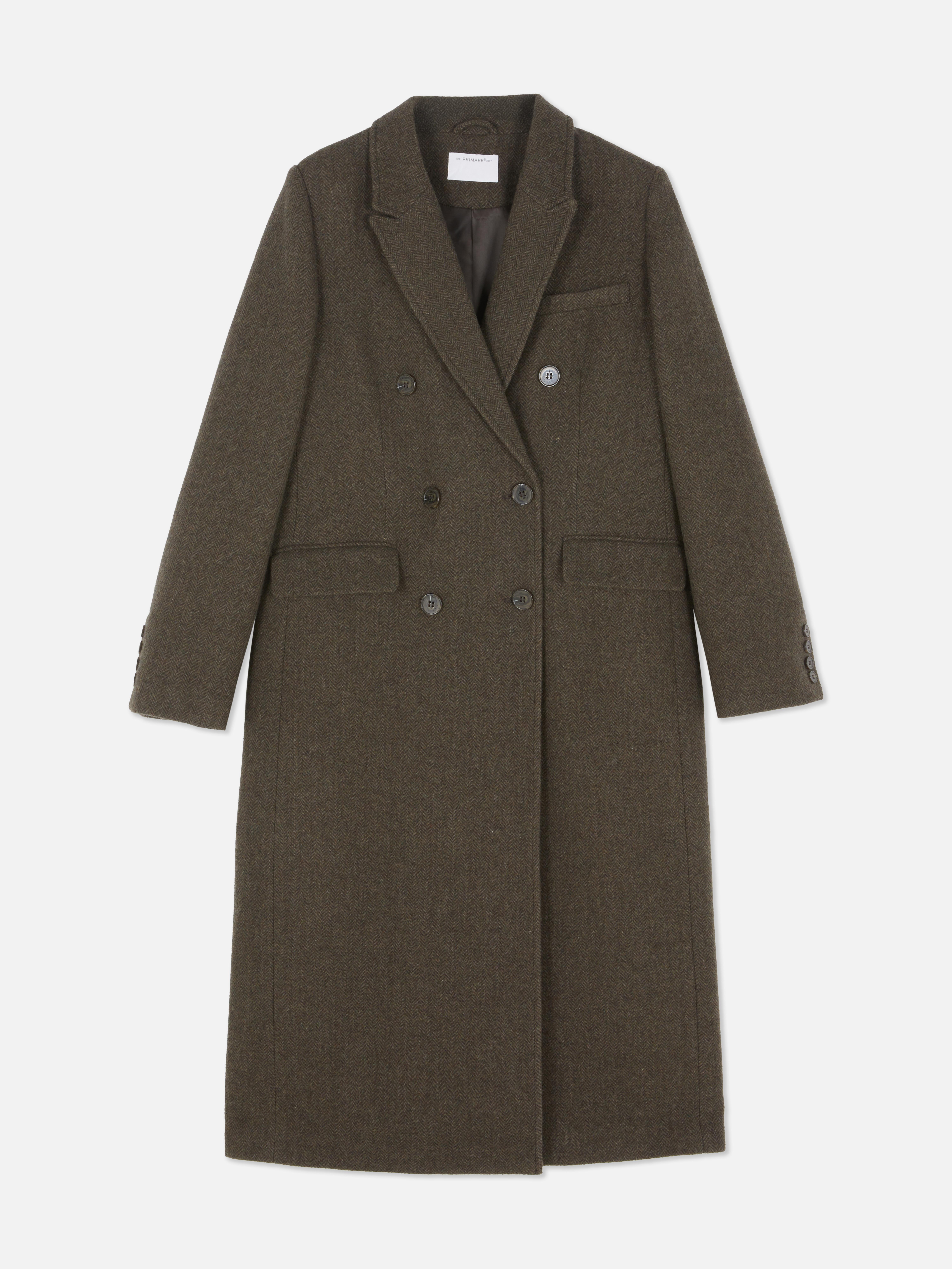 The Edit Double Breasted Herringbone Coat