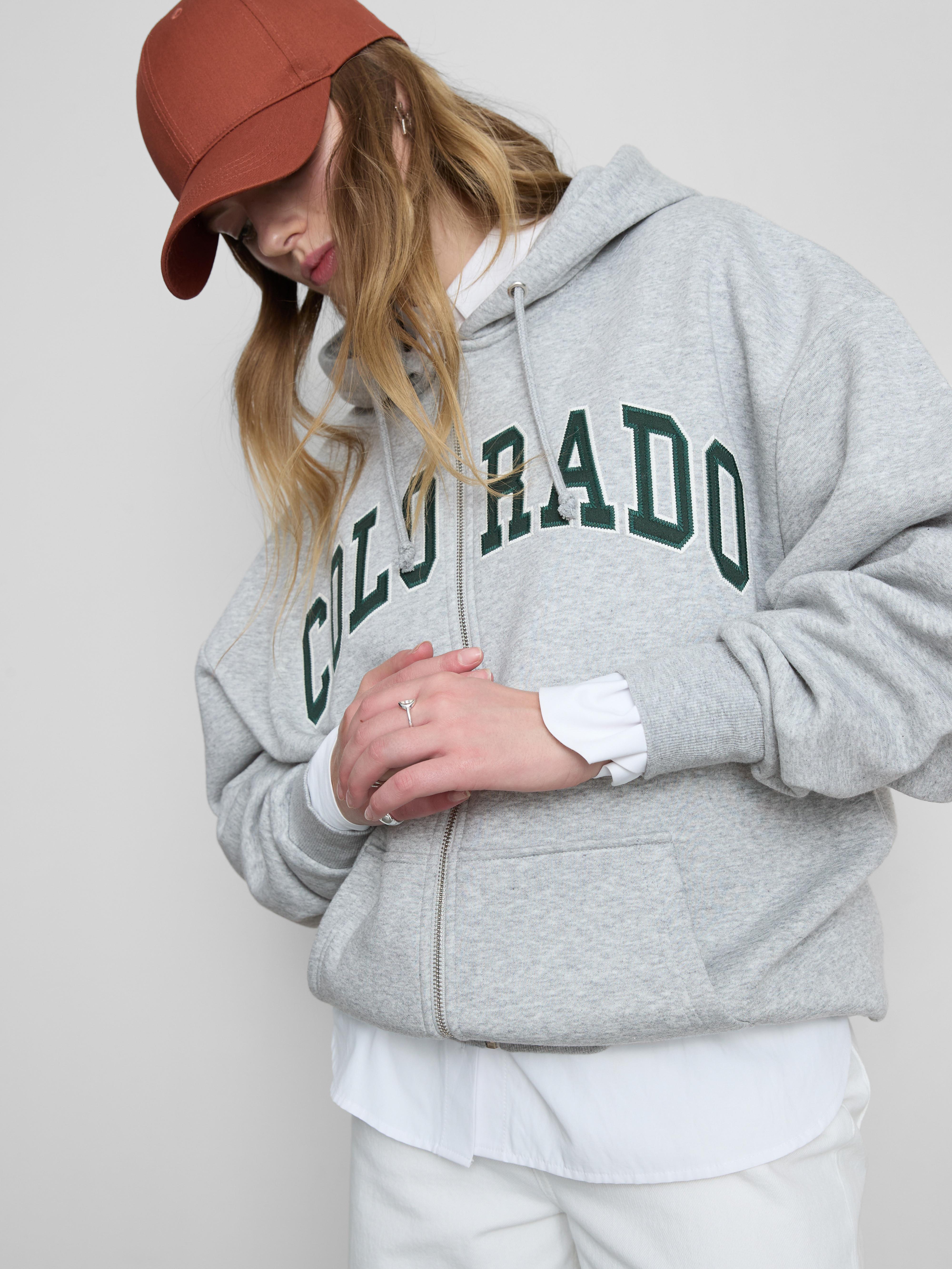 Oversized Graphic Zip Through Hoodie