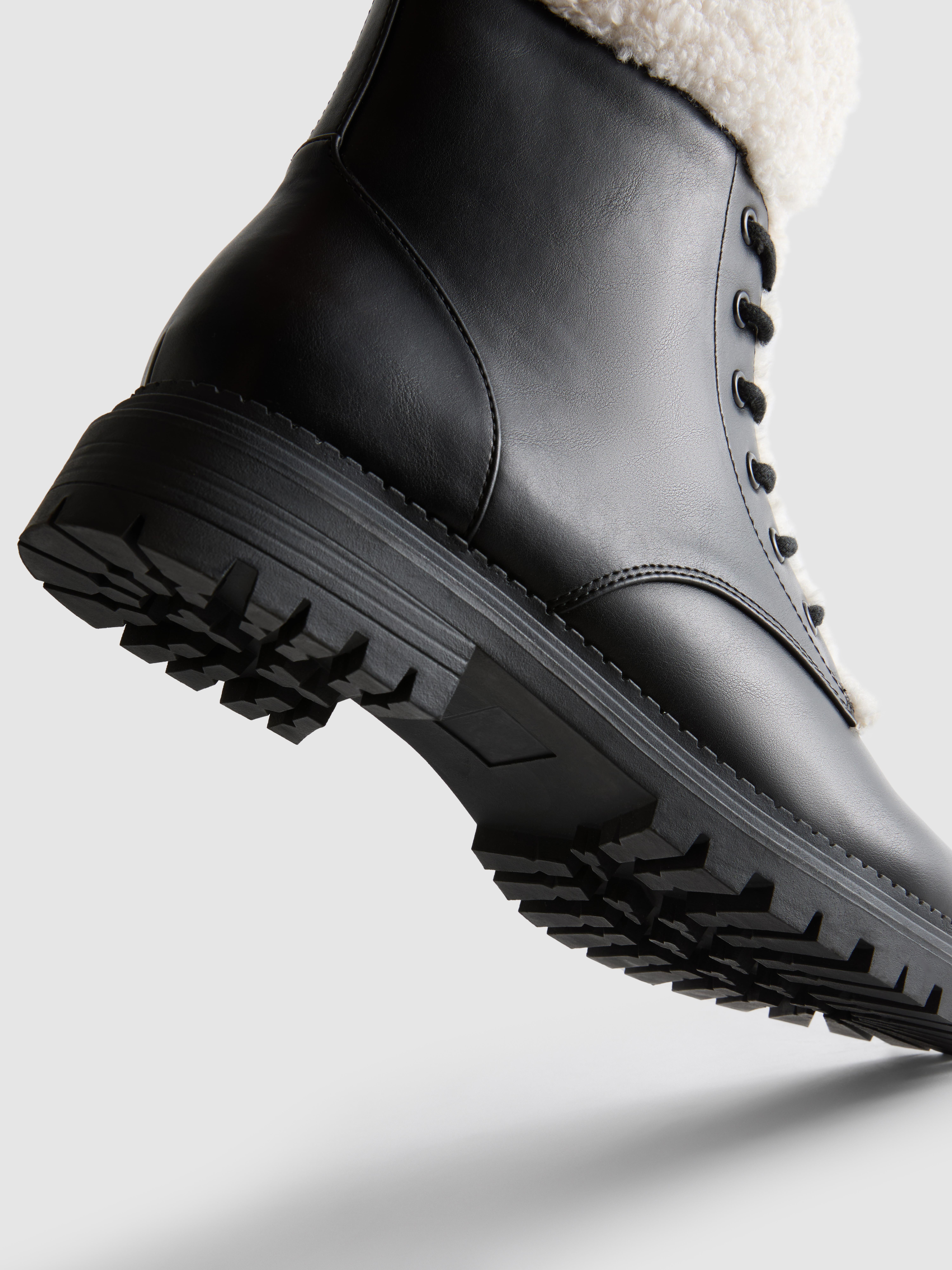 Borg Trim Zip-Up Ankle Boots