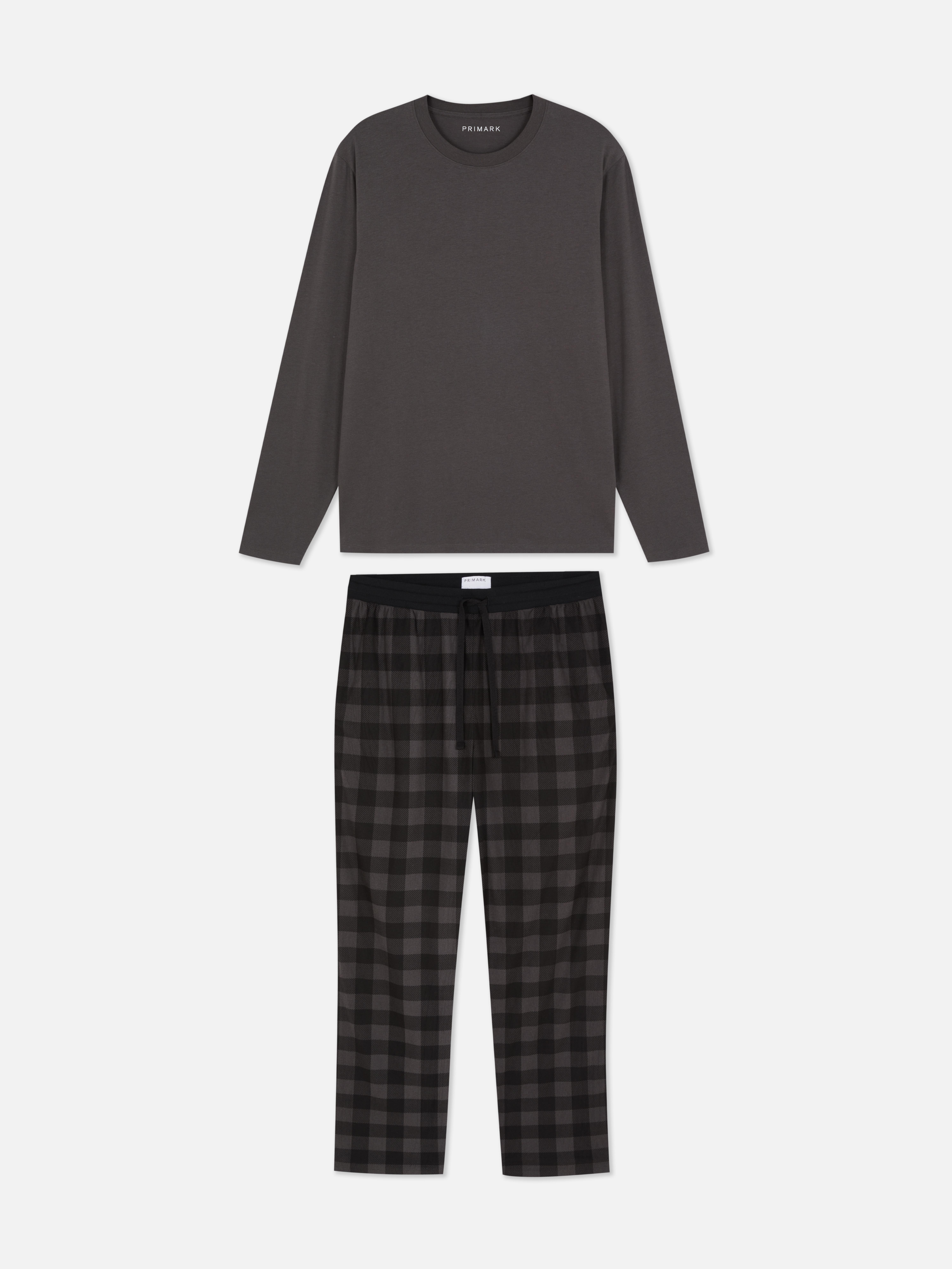 Checked Jersey Long Pajamas