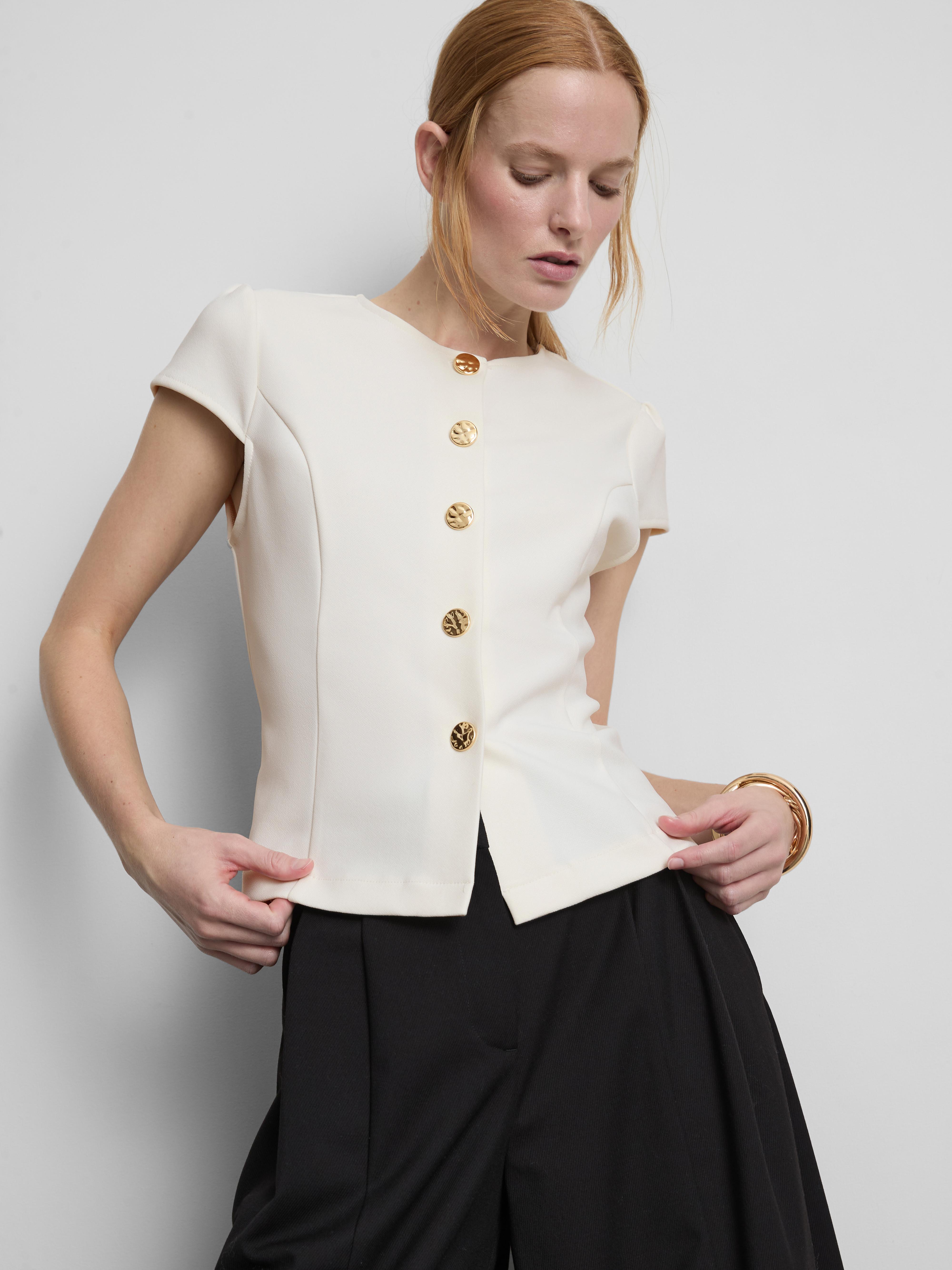 Cap Sleeve Button-Up Top