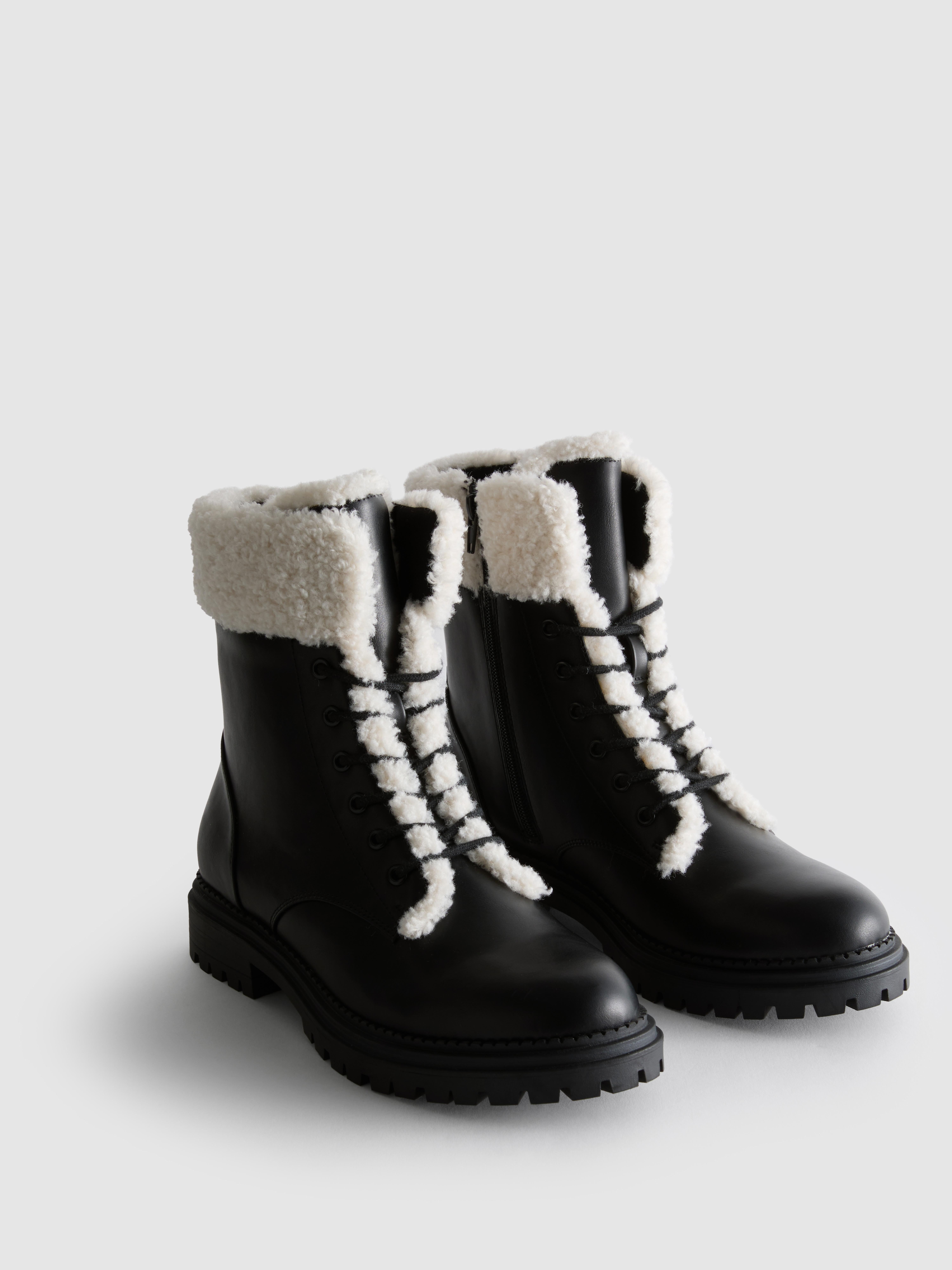 Borg Trim Zip-Up Ankle Boots