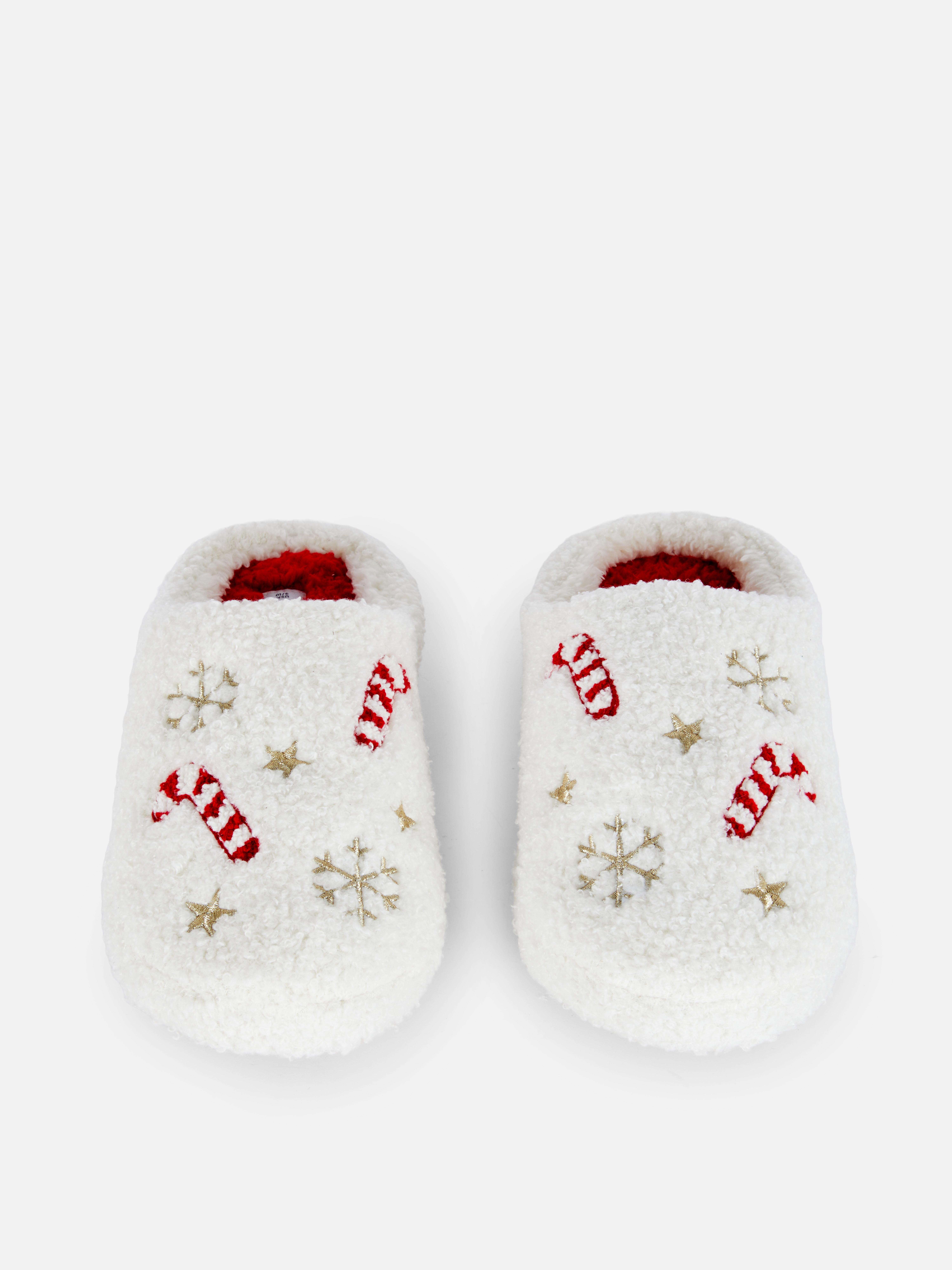 Borg Candy Cane Mule Slippers