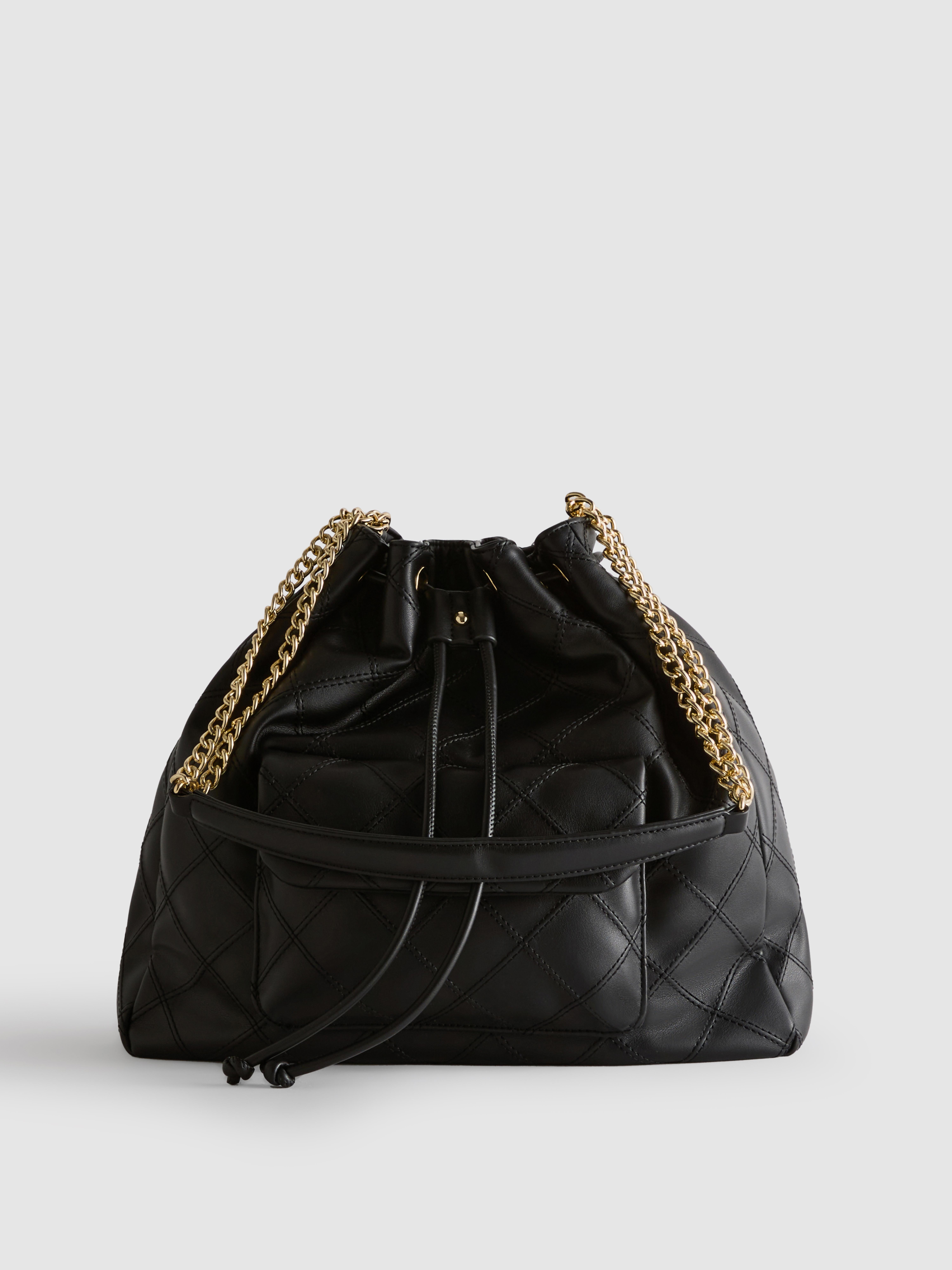 Quilted Faux Leather Bucket Bag