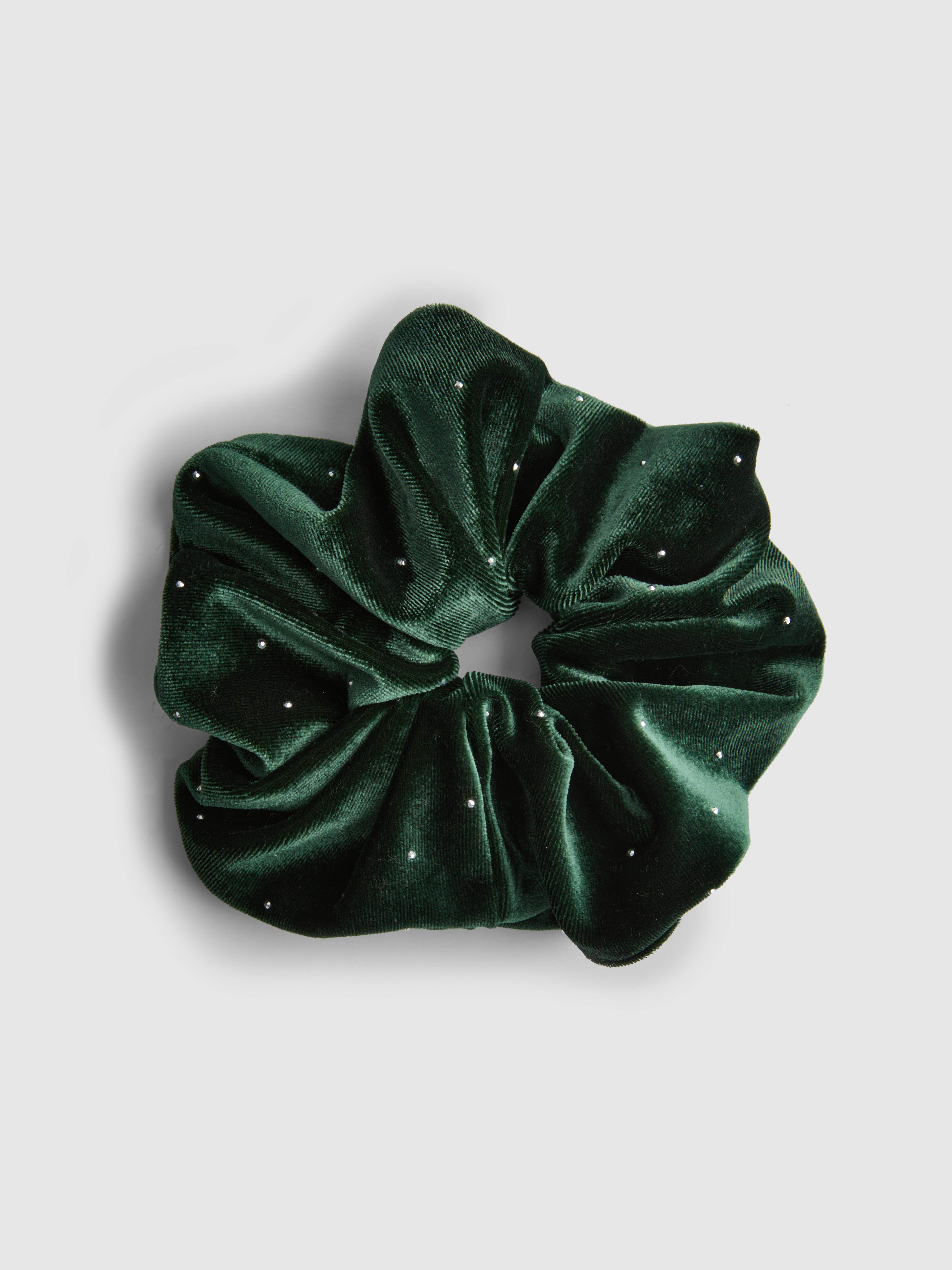 Velvet Hair Scrunchie With Rhinestone Accents