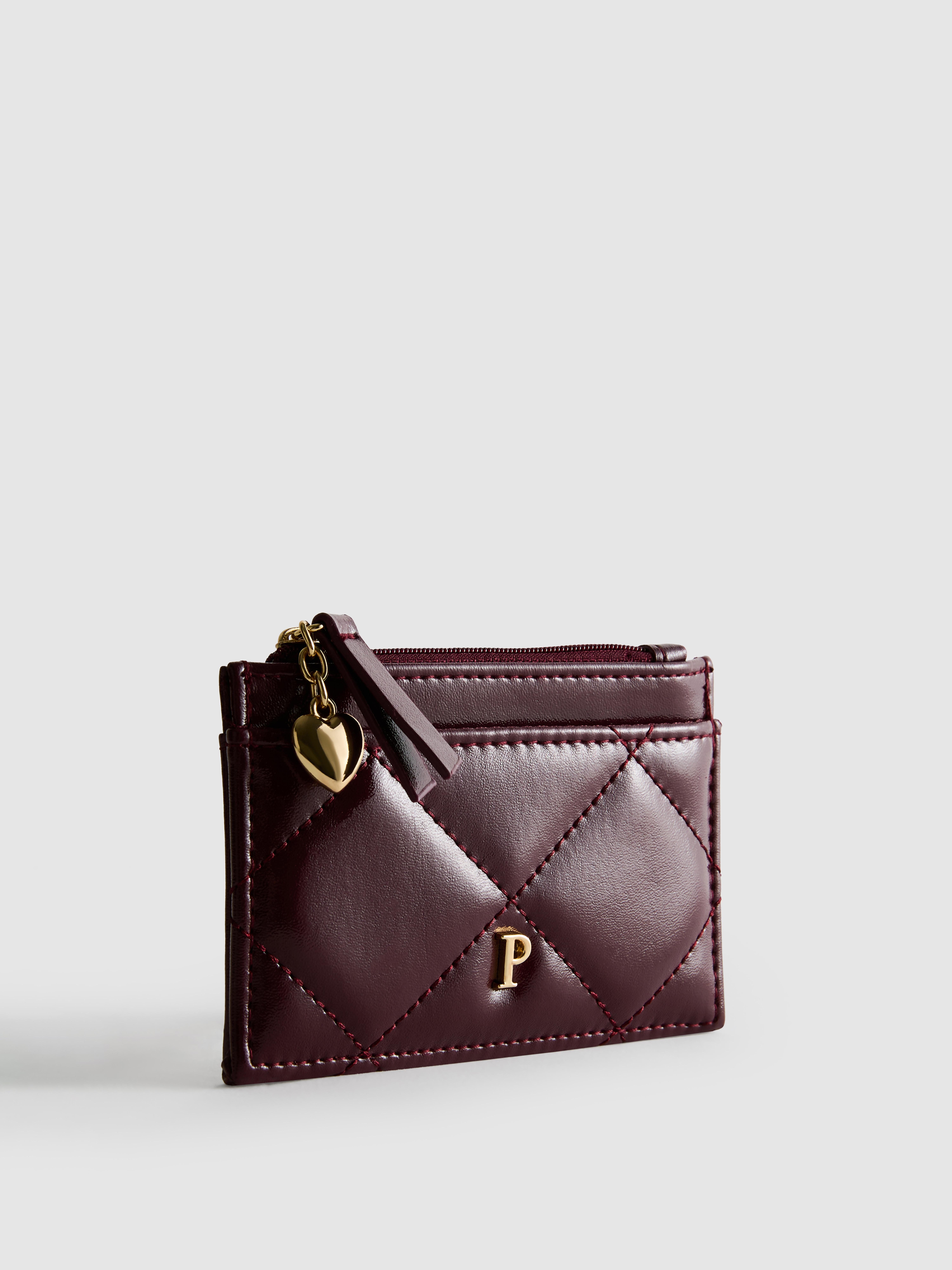 Faux Leather Quilted Initial Card Holder