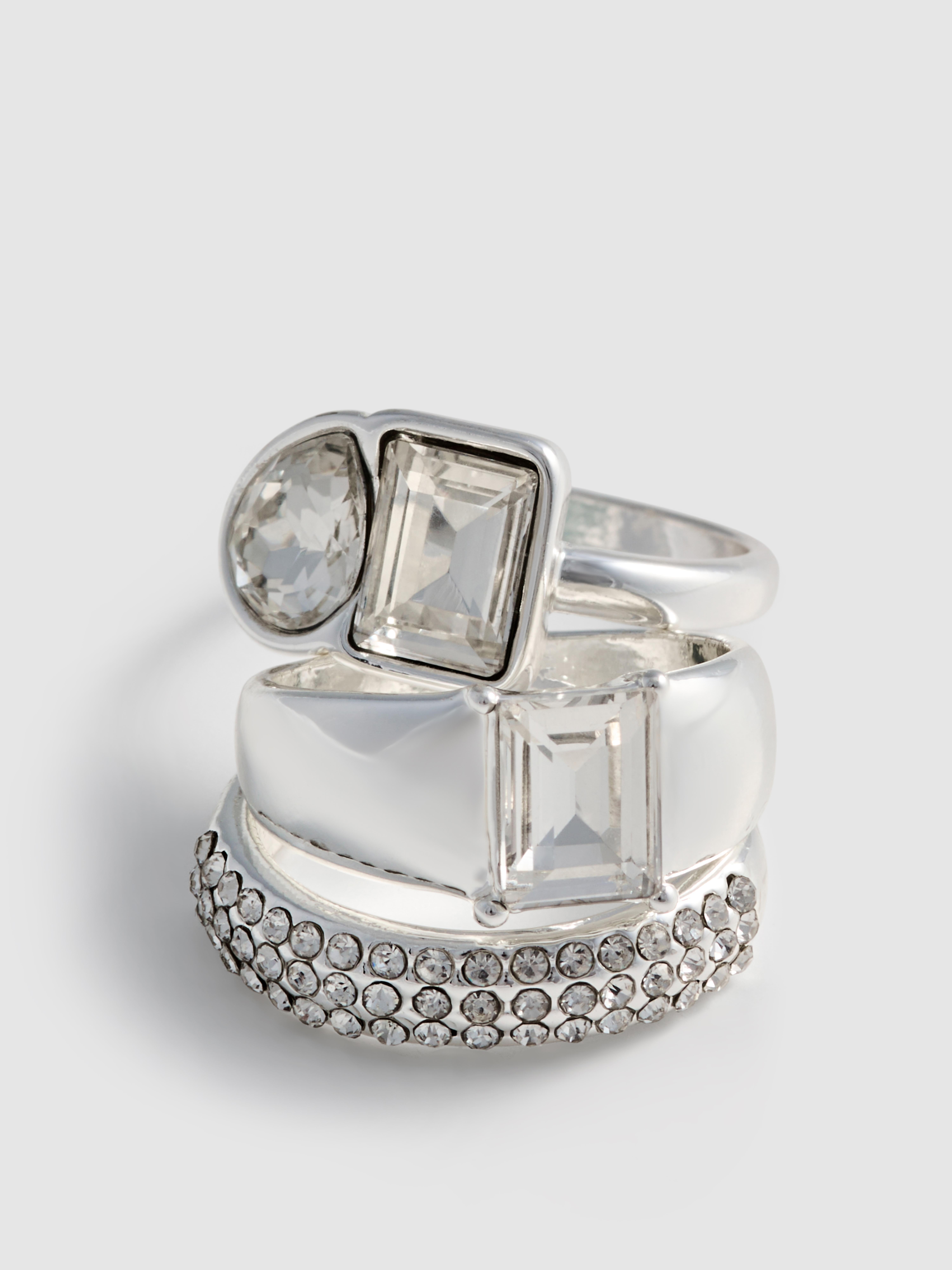 3pk Chunky Rhinestone Rings