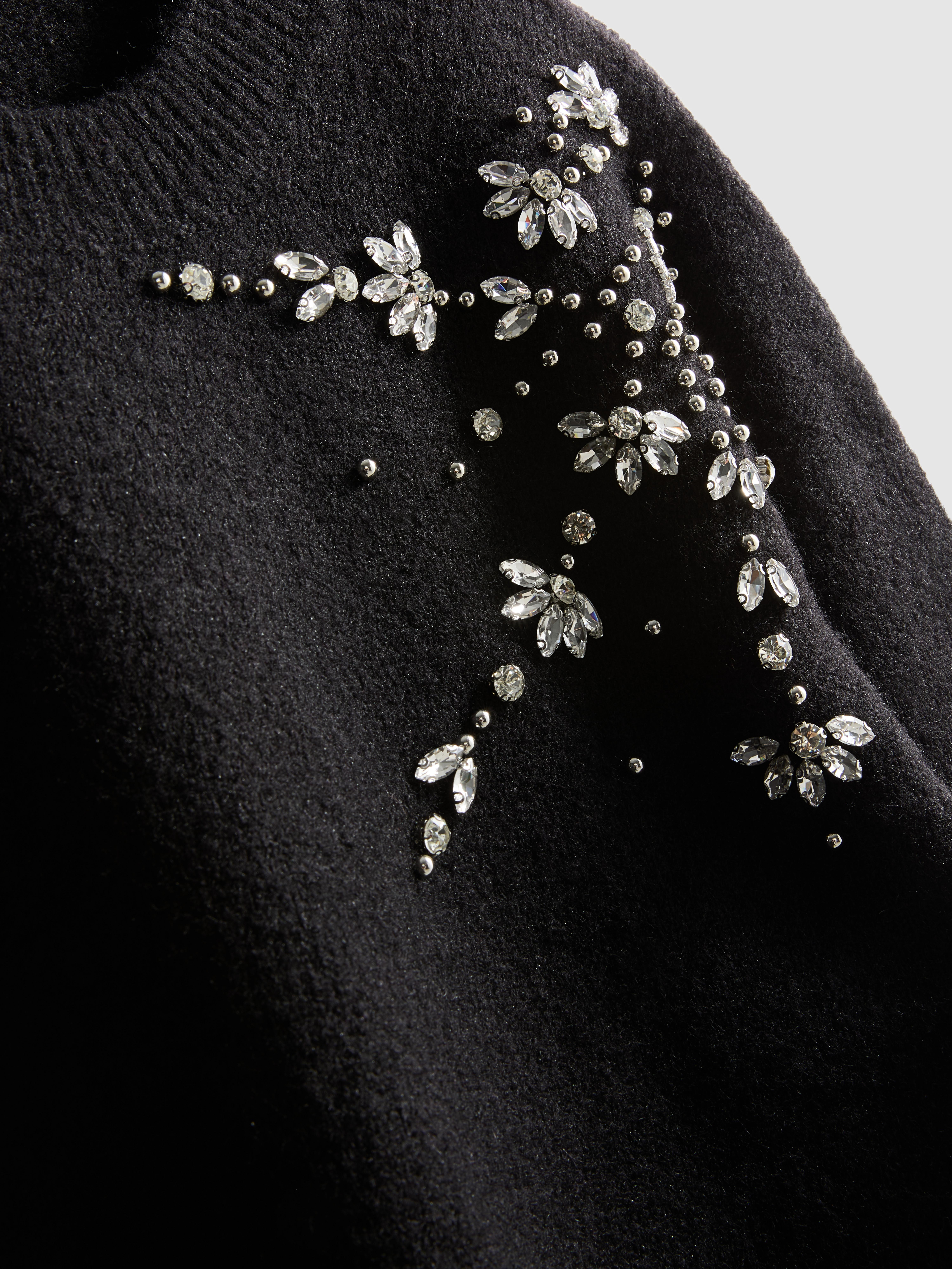 Embroidered Rhinestone Crew Neck Sweater