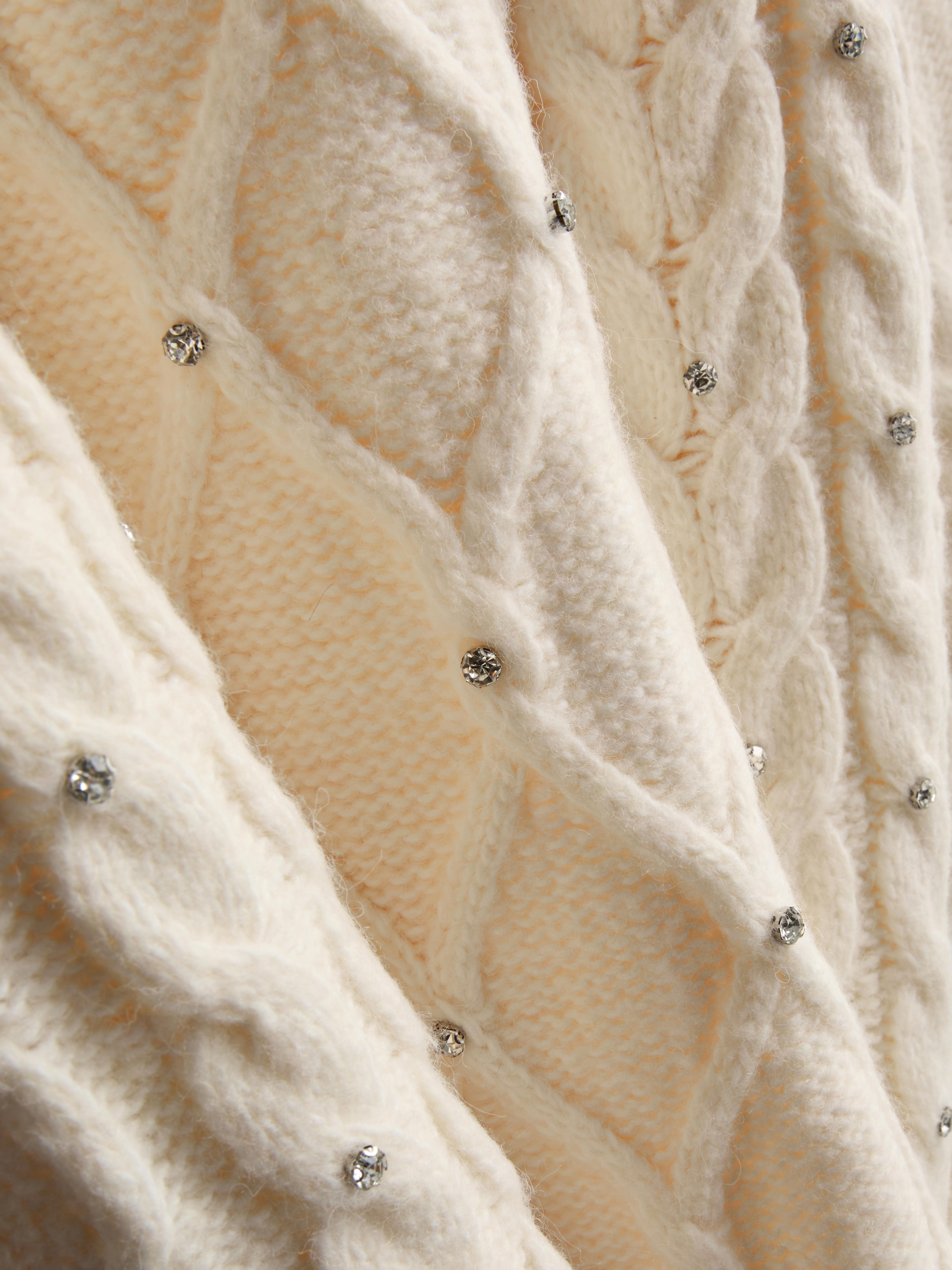 Embroidered Cable Knit Sweater Dress