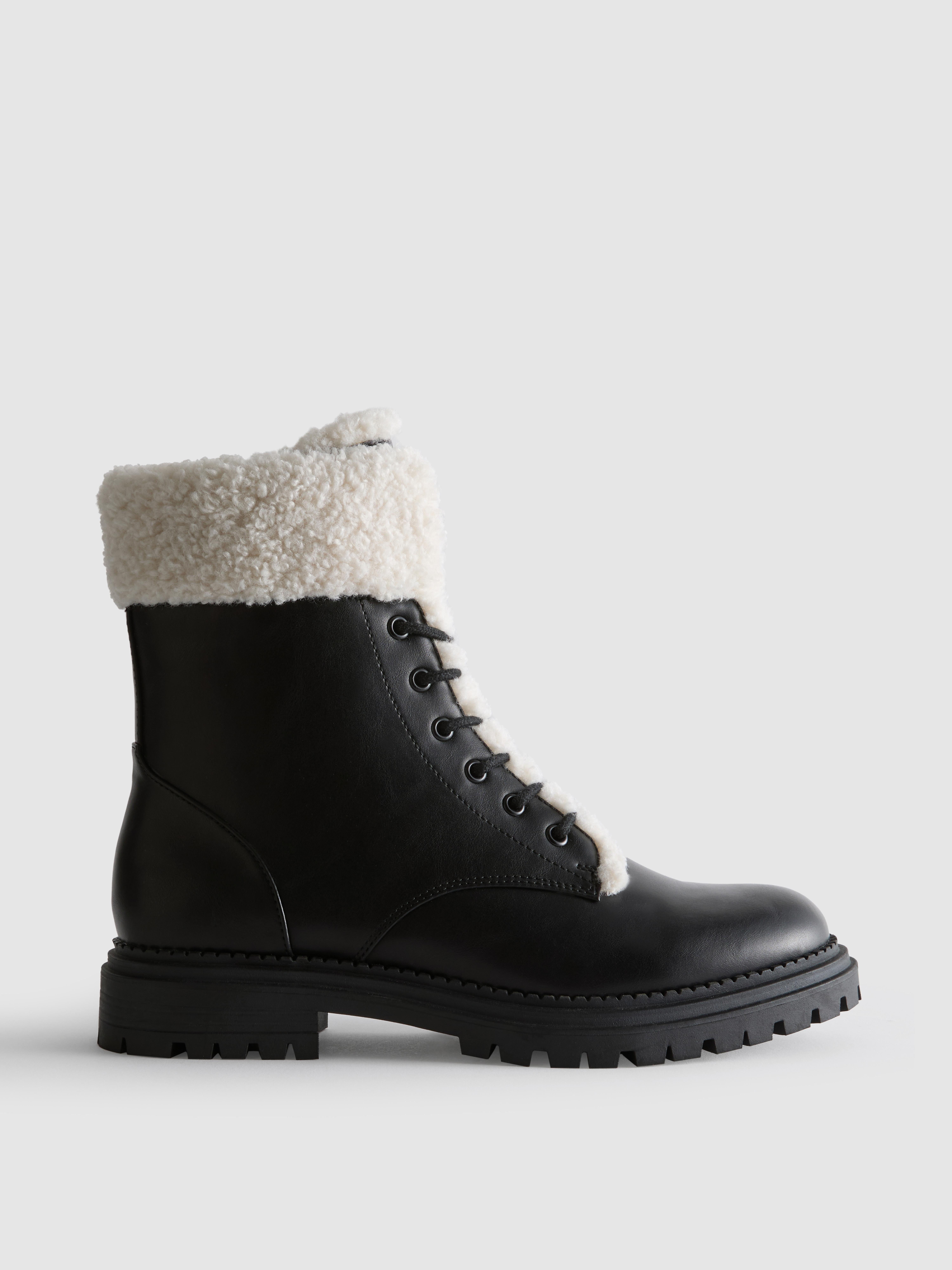 Borg Trim Zip-Up Ankle Boots