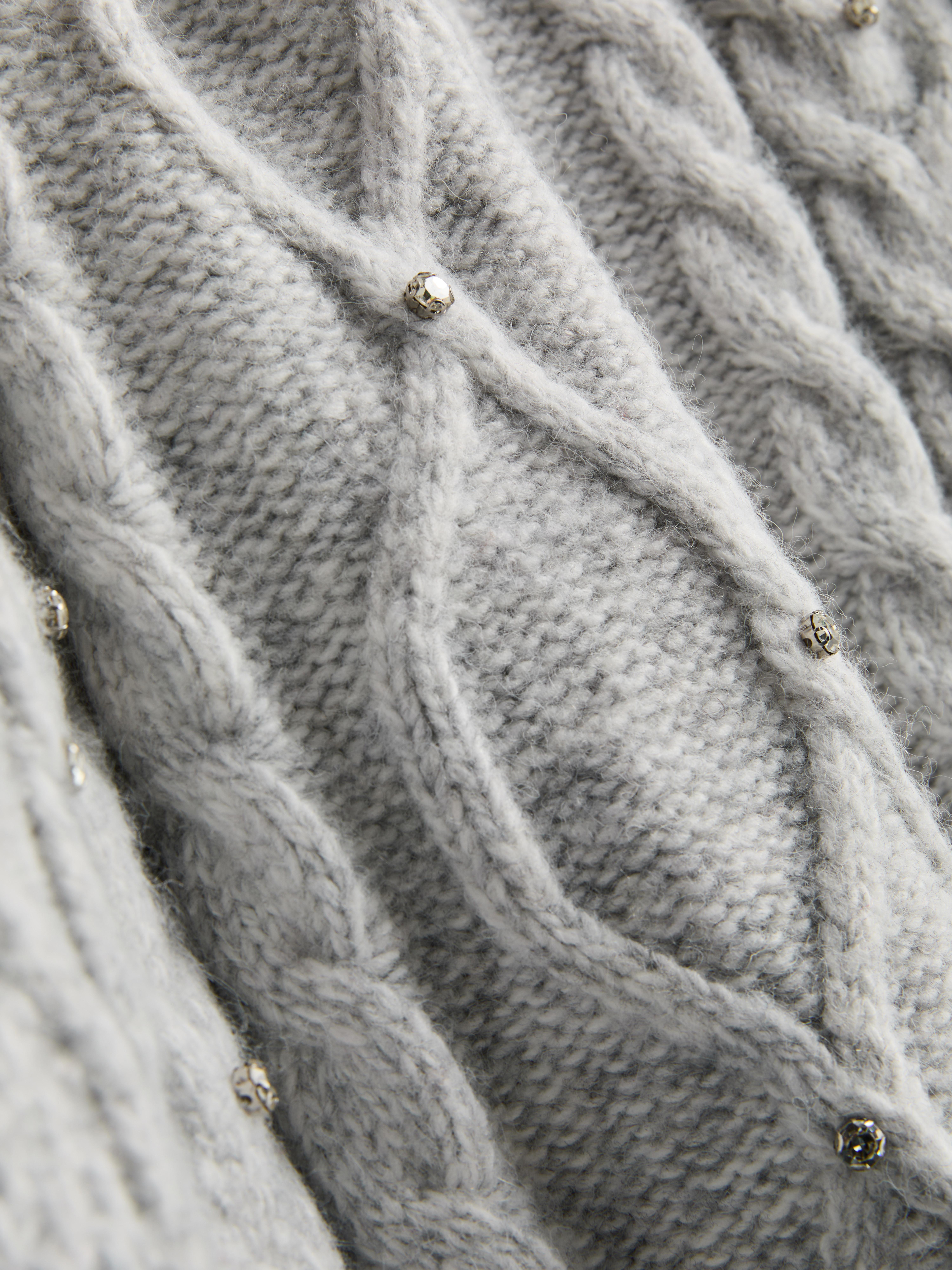 Embroidered Cable Knit Sweater Dress