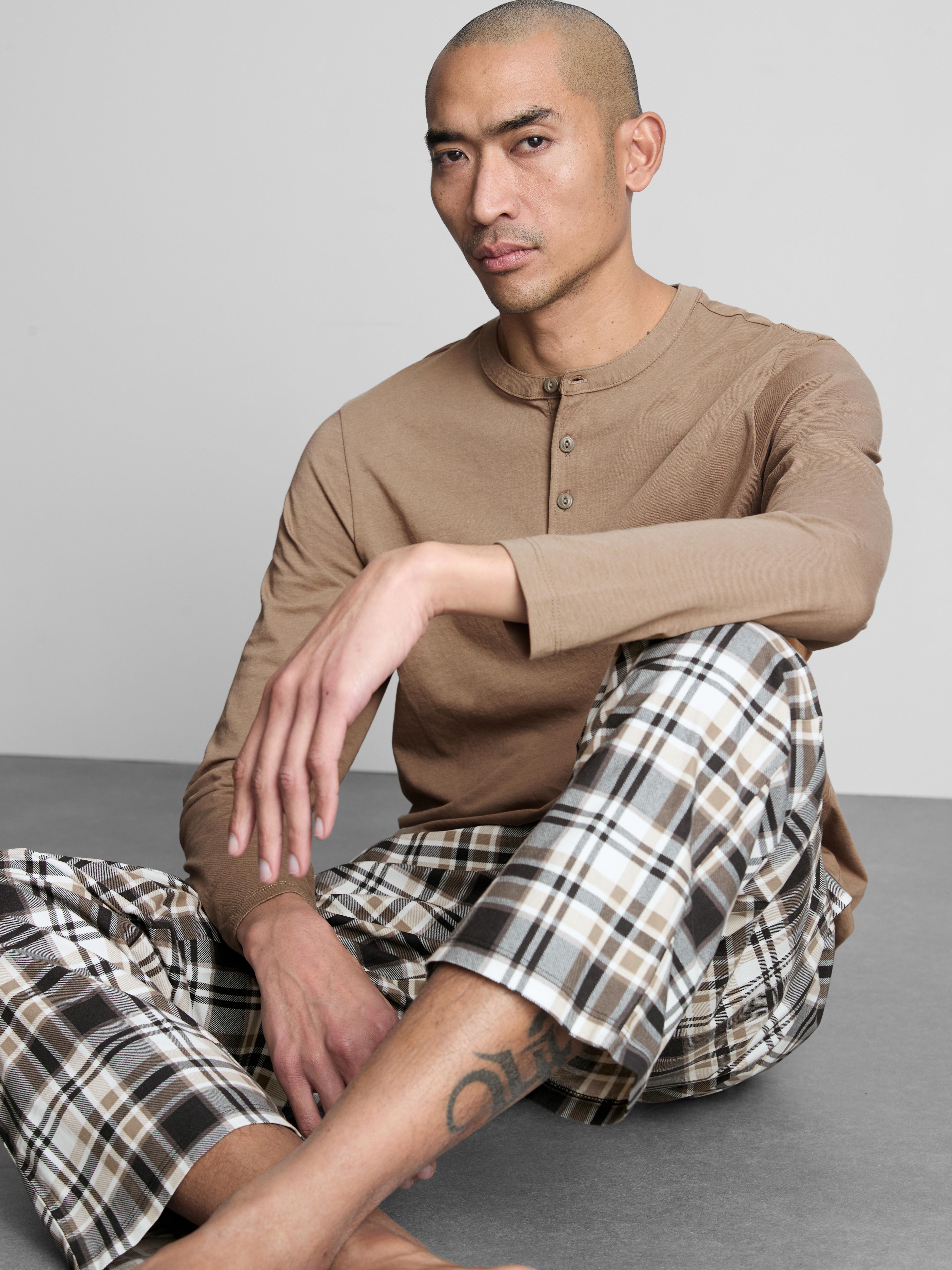 Henley Check Long Pajamas