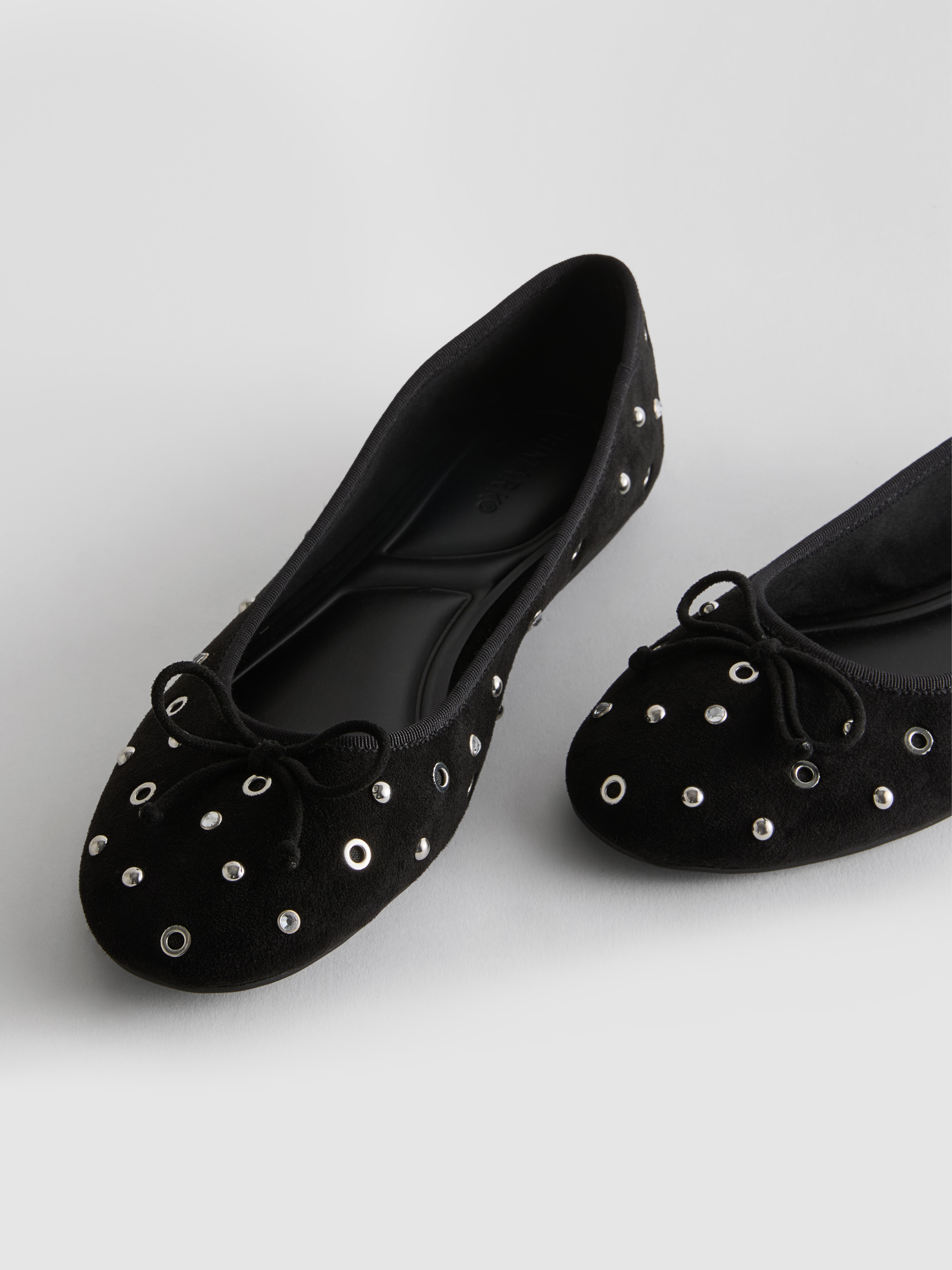 Studded Faux Suede Ballerina Flats