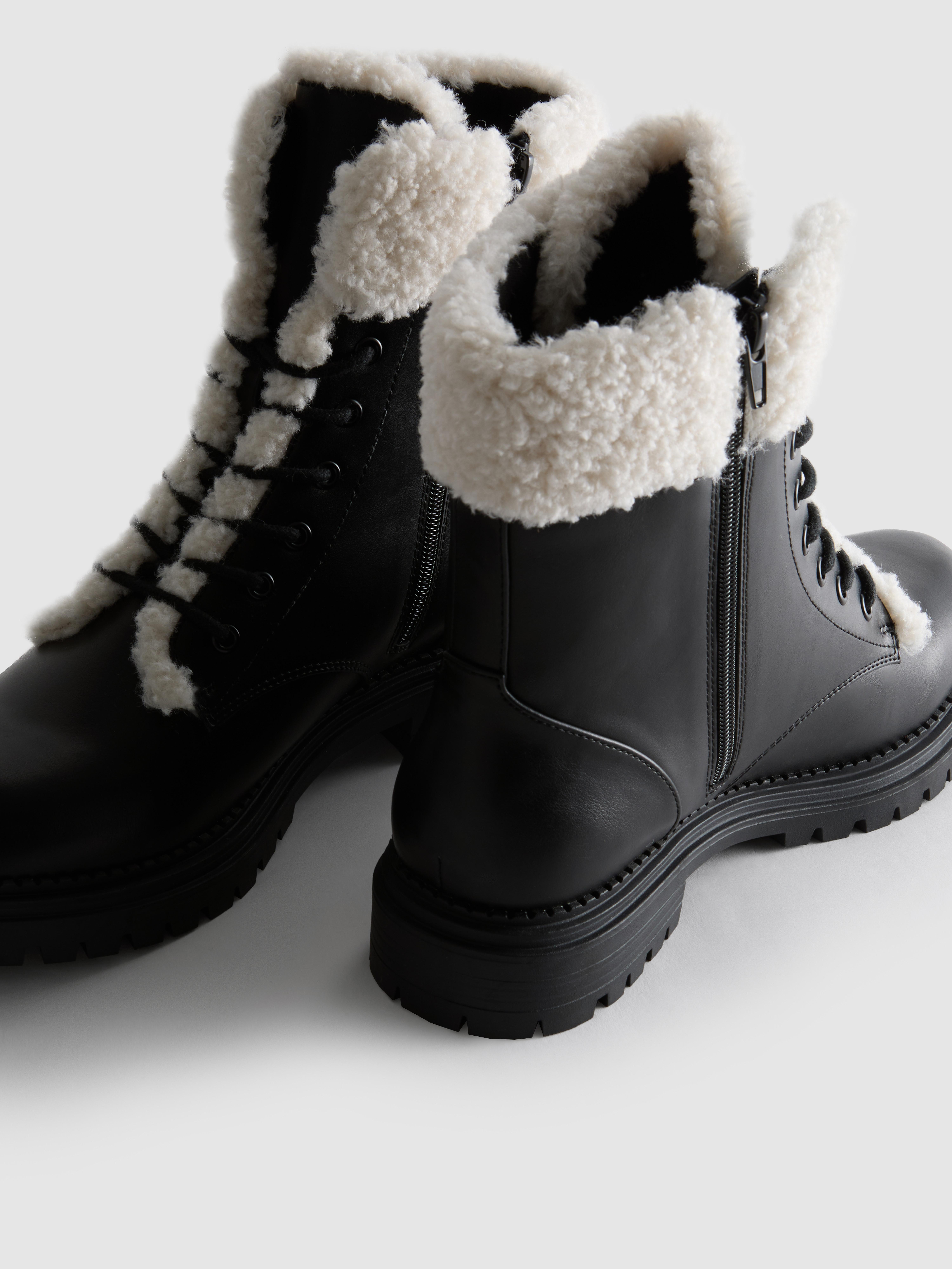 Borg Trim Zip-Up Ankle Boots