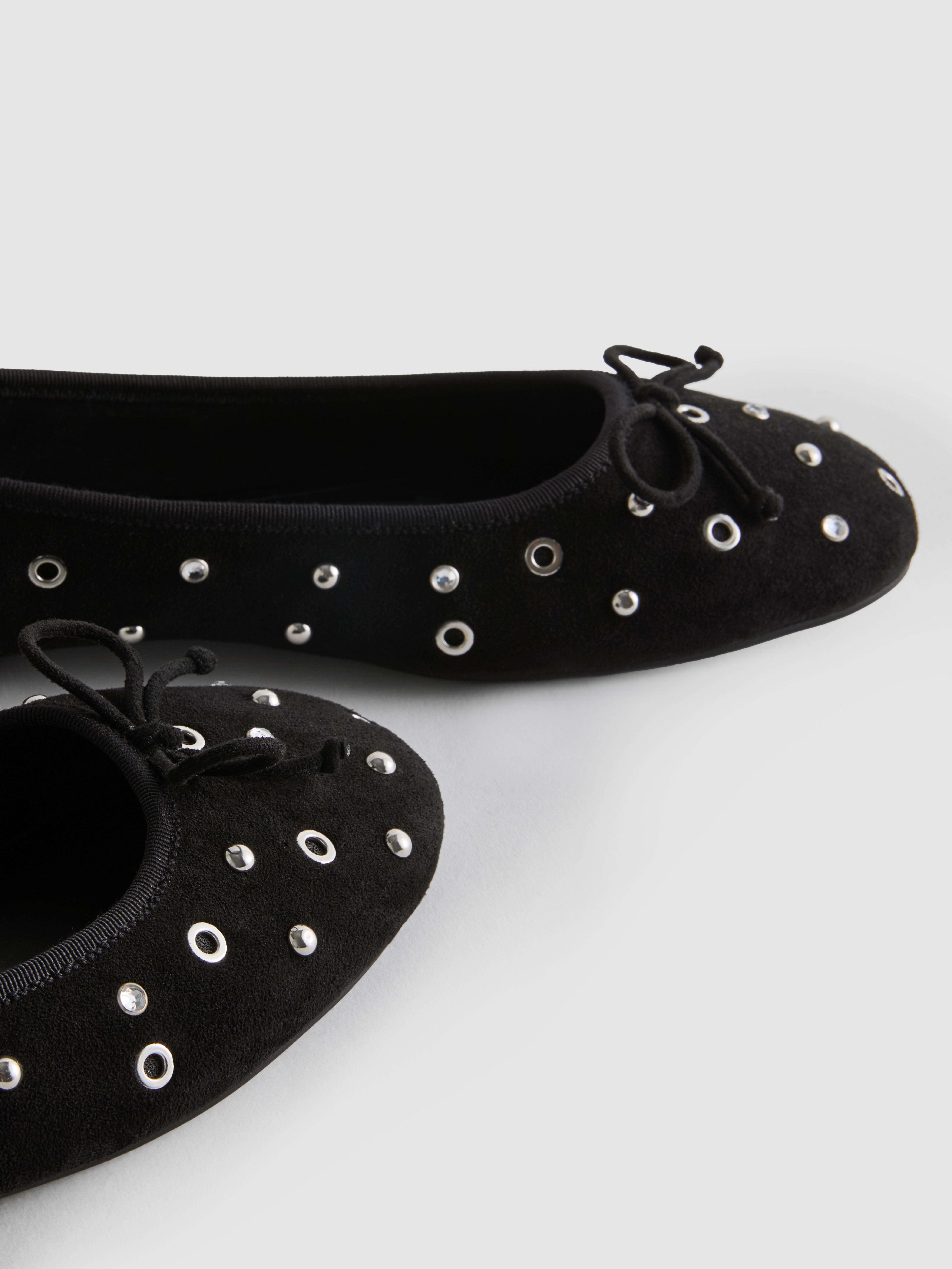 Studded Faux Suede Ballerina Flats