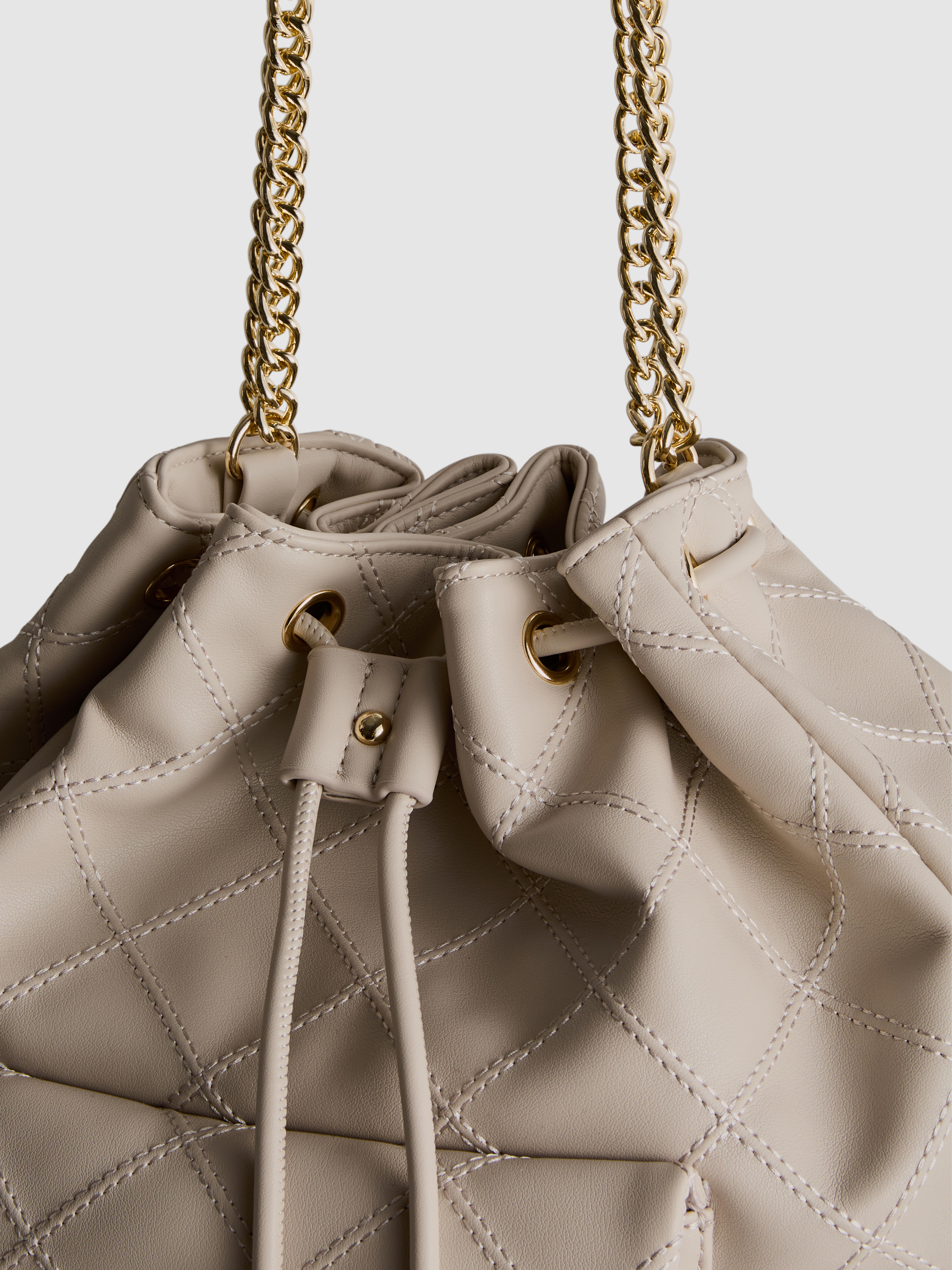 Quilted Faux Leather Bucket Bag
