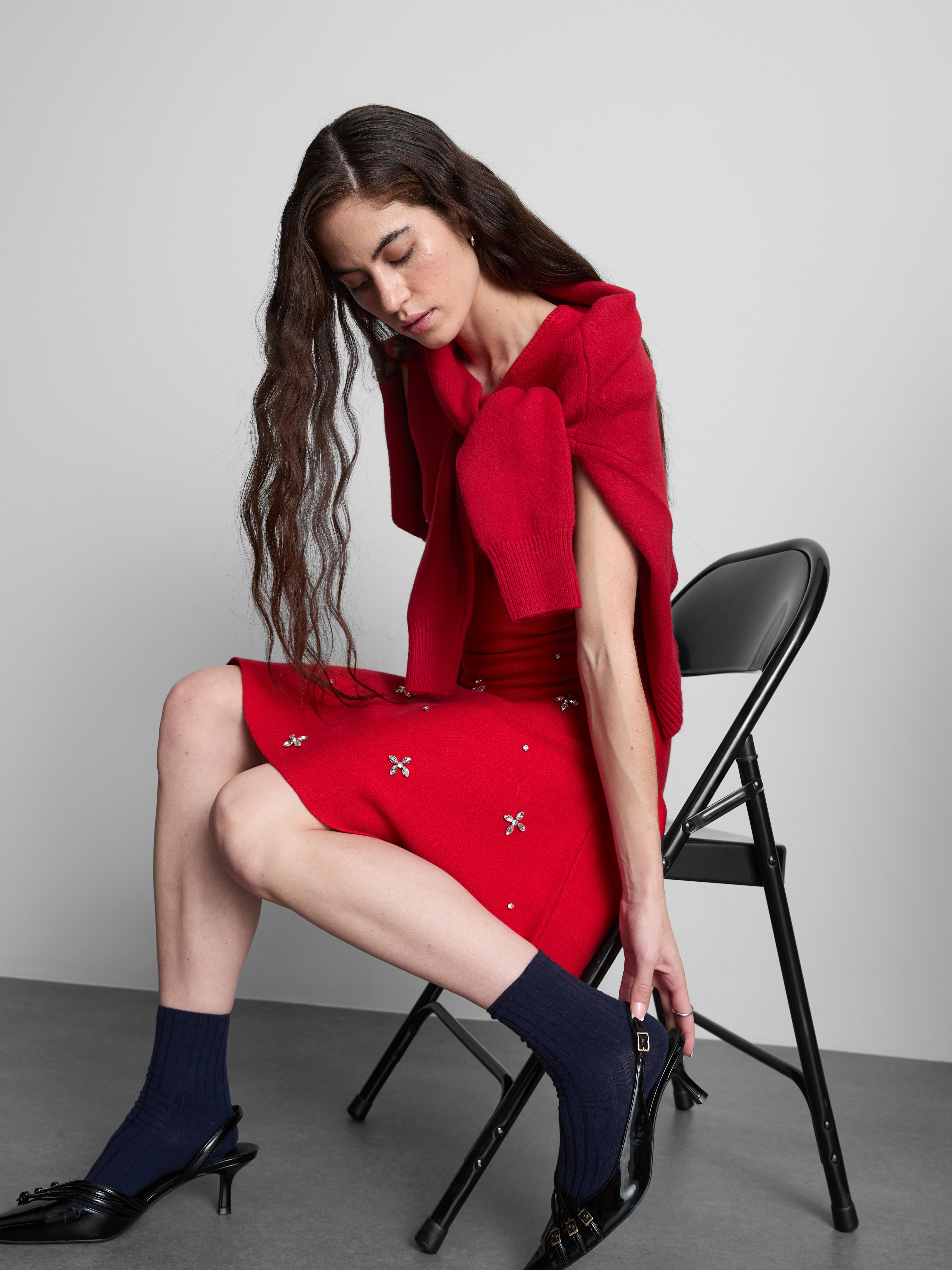 Embroidered Knit Mini Dress