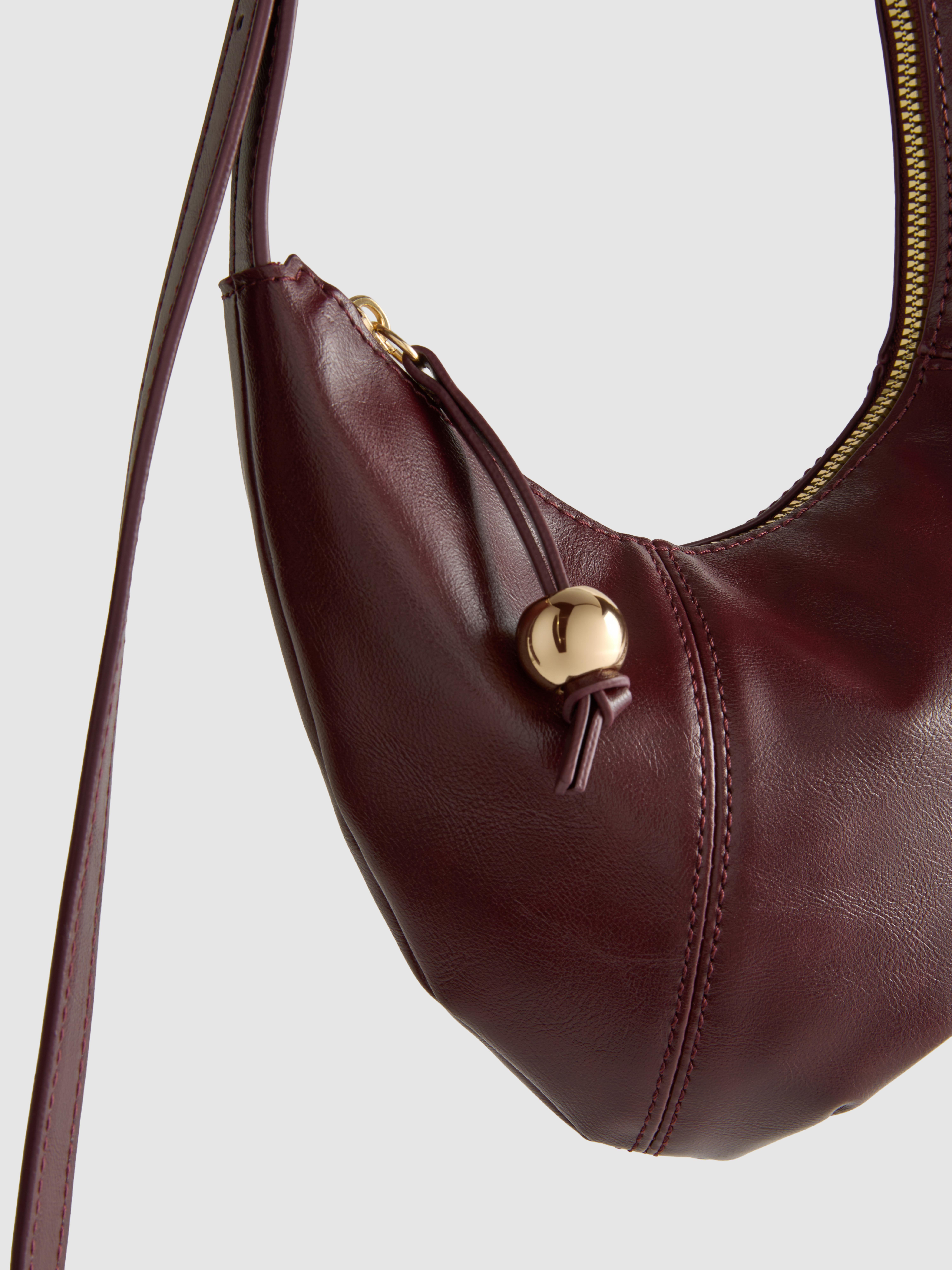 Faux Leather Curved Shoulder Bag