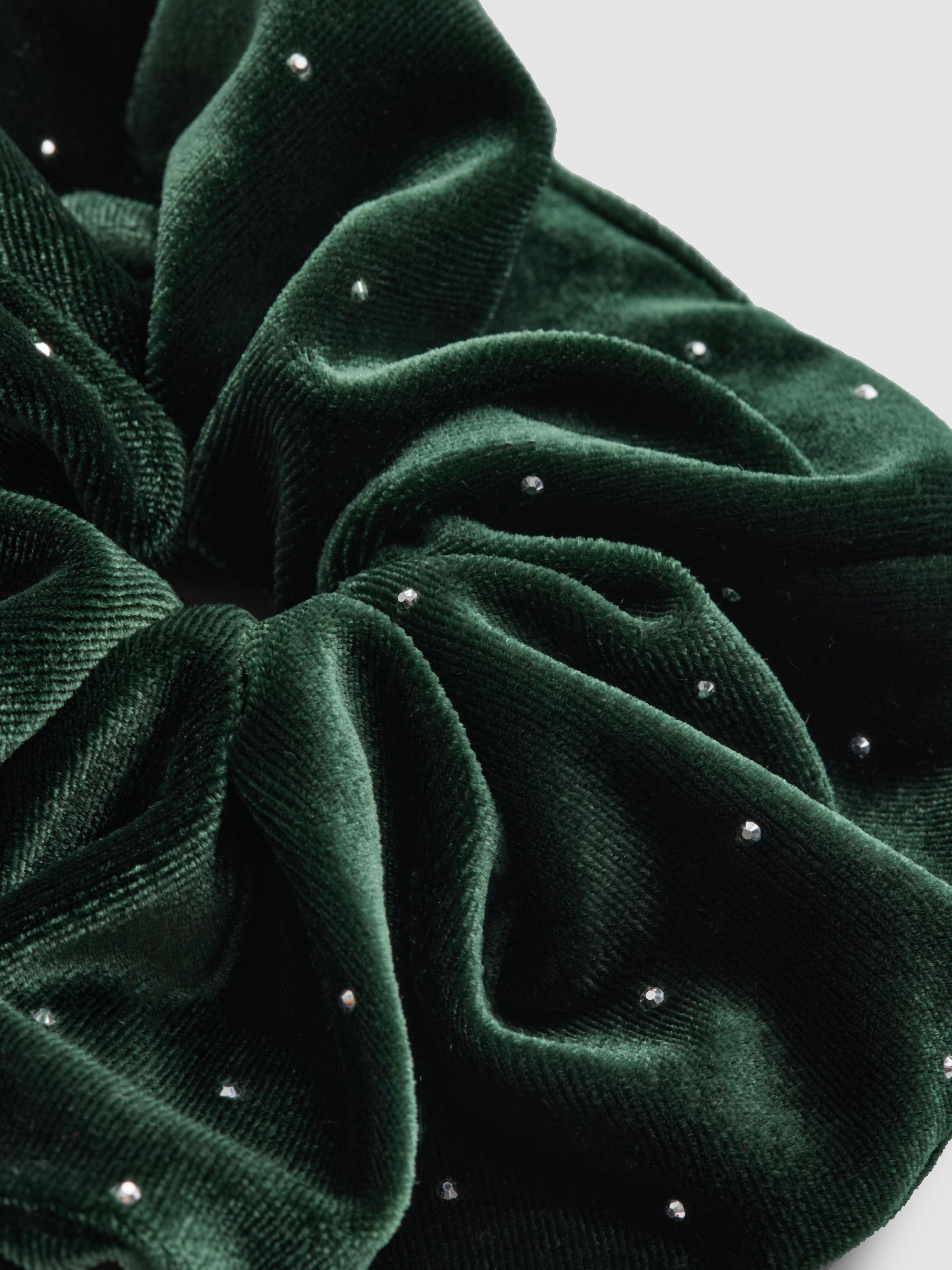 Velvet Hair Scrunchie With Rhinestone Accents