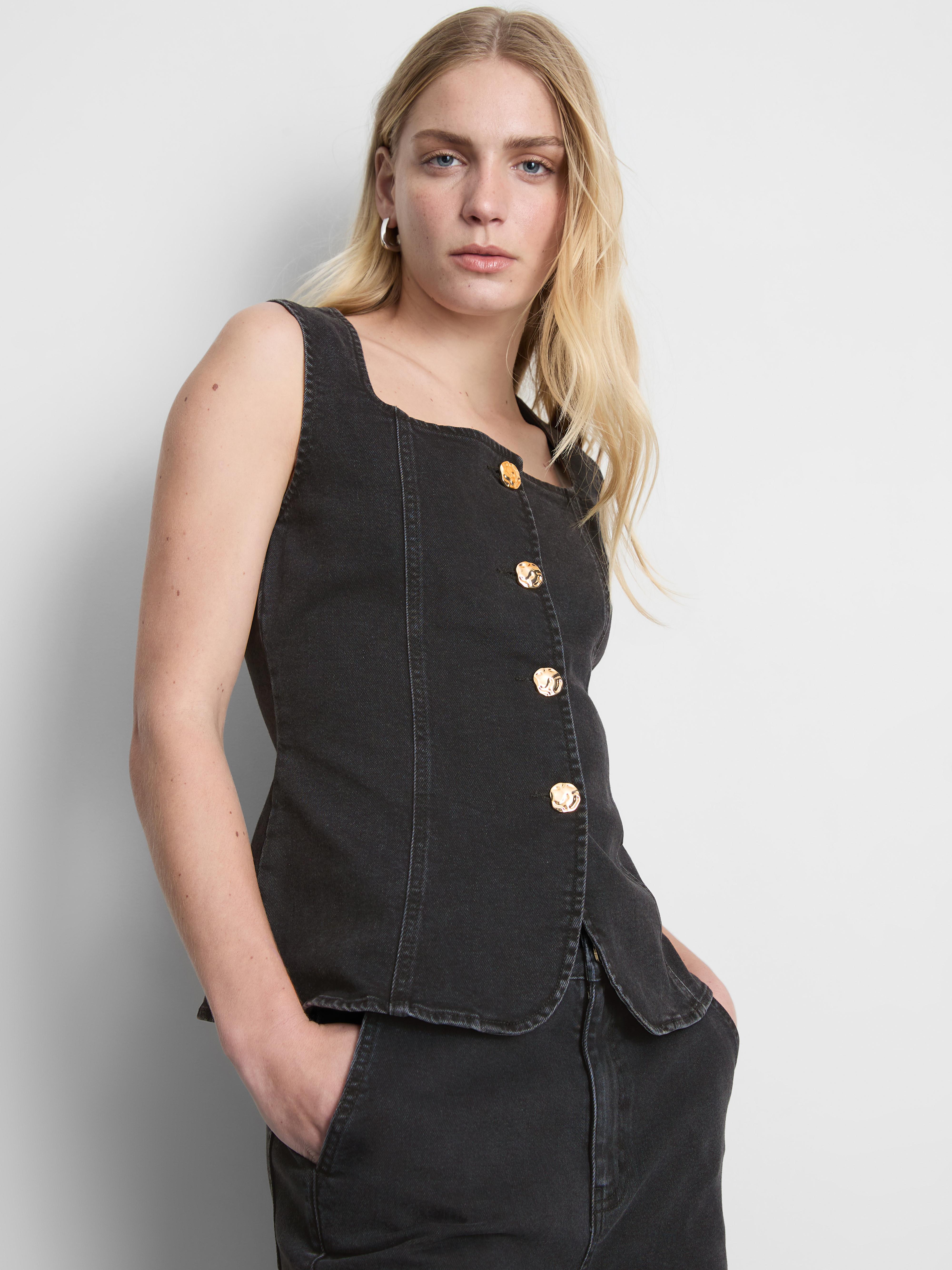 Square Neck Denim Waistcoat