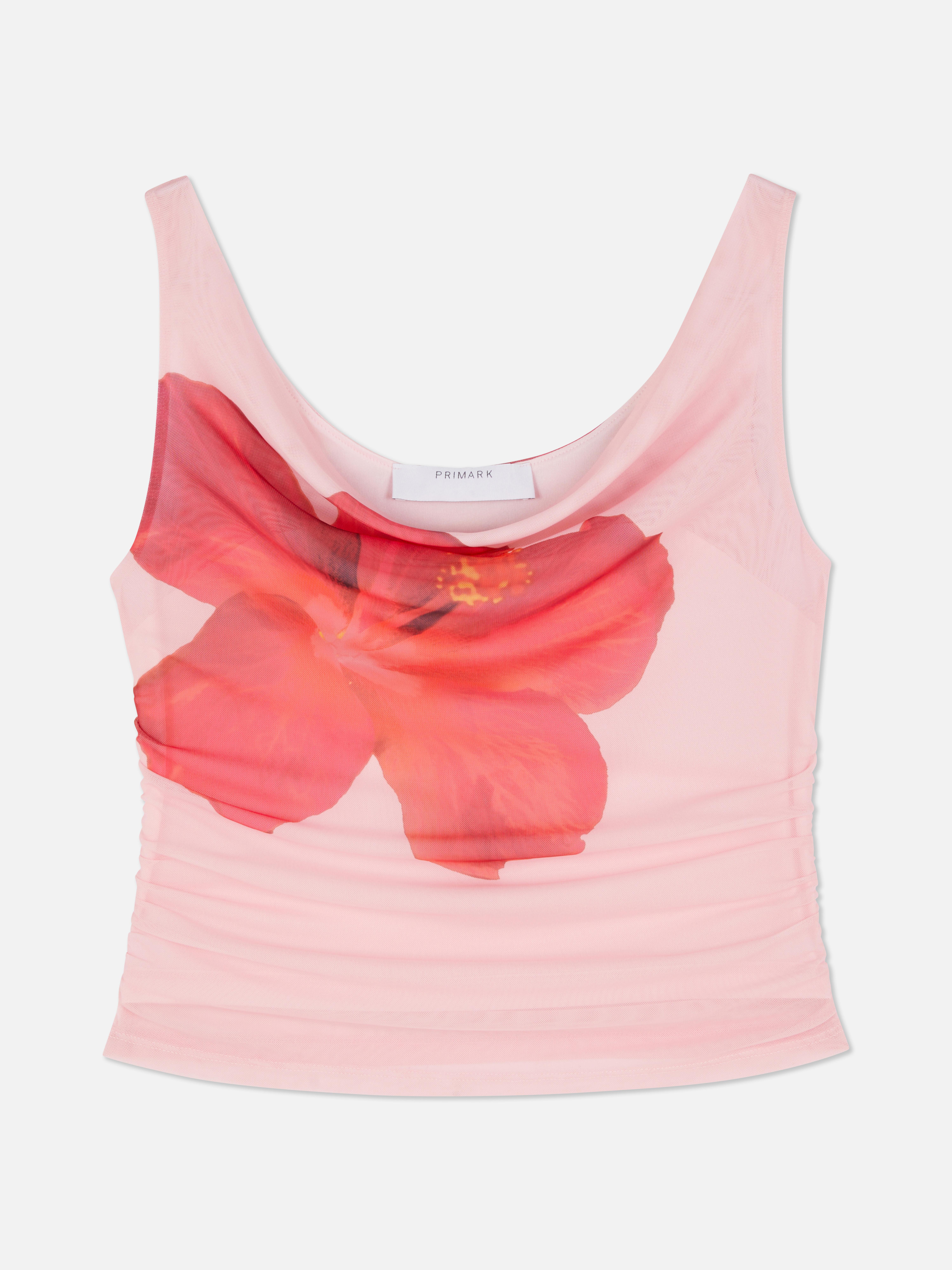 Cropped Mesh Hibiscus Top