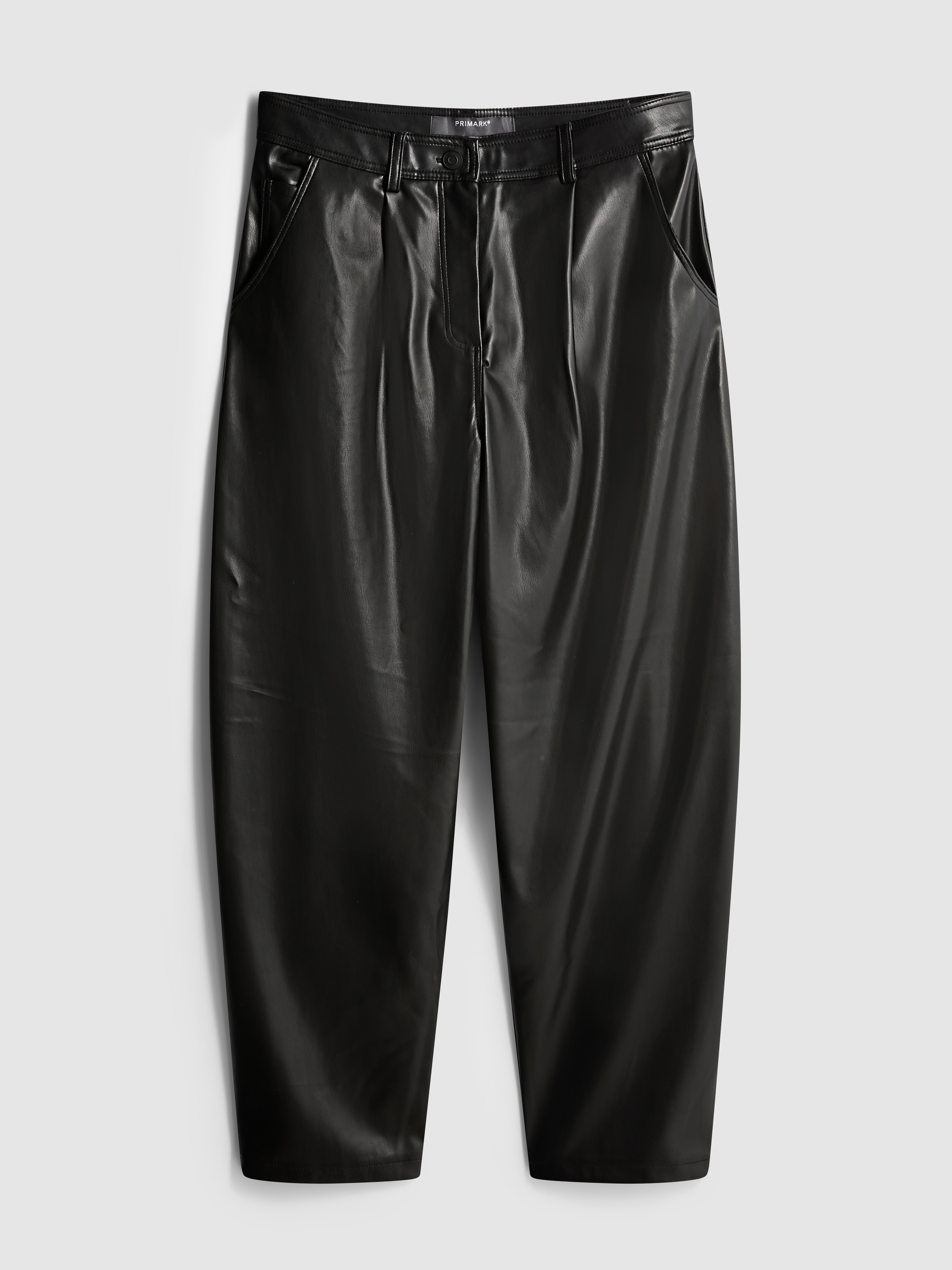 Faux Leather Barrel Leg Pants
