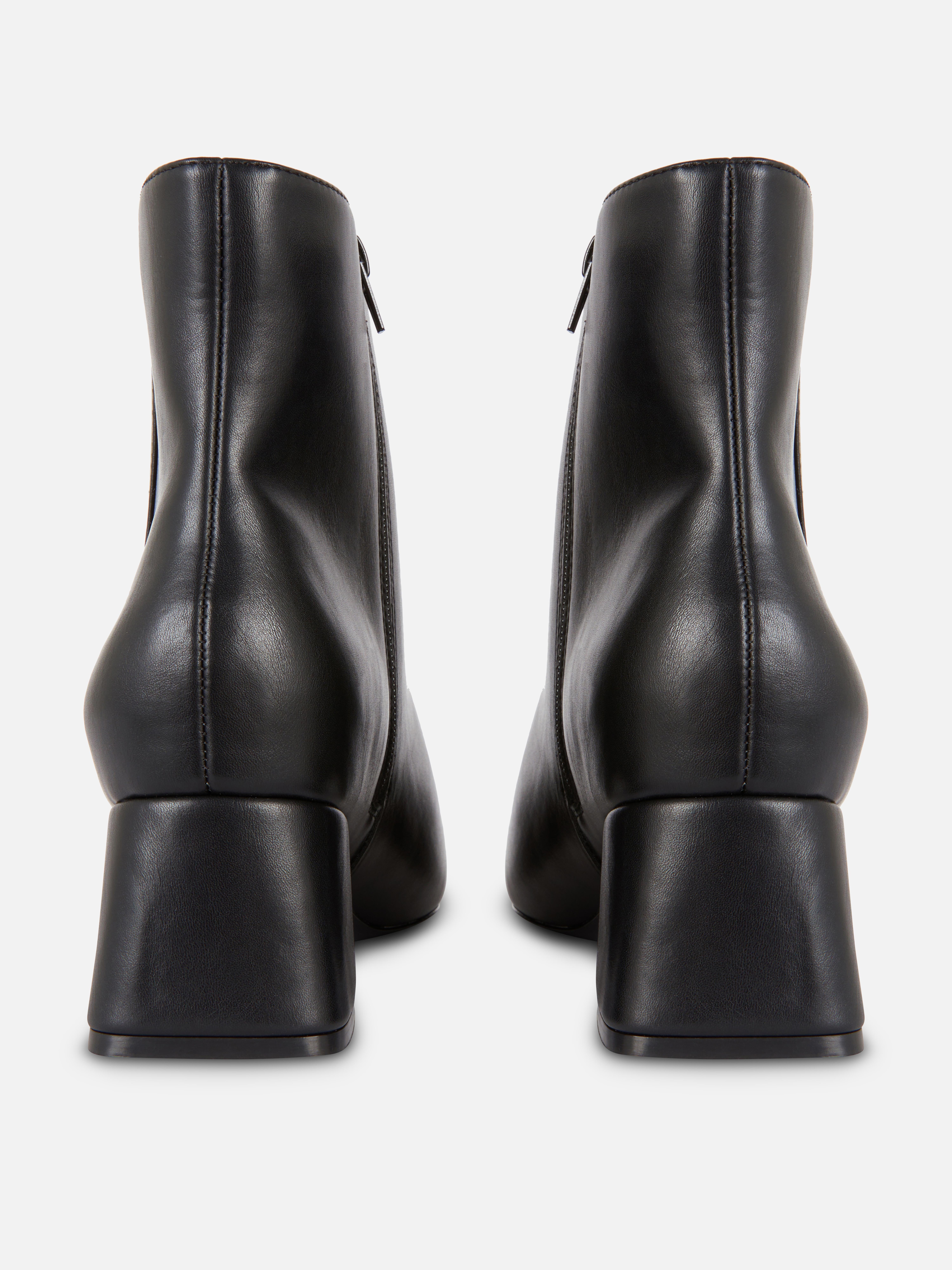 Faux Leather Block Heel Ankle Boots