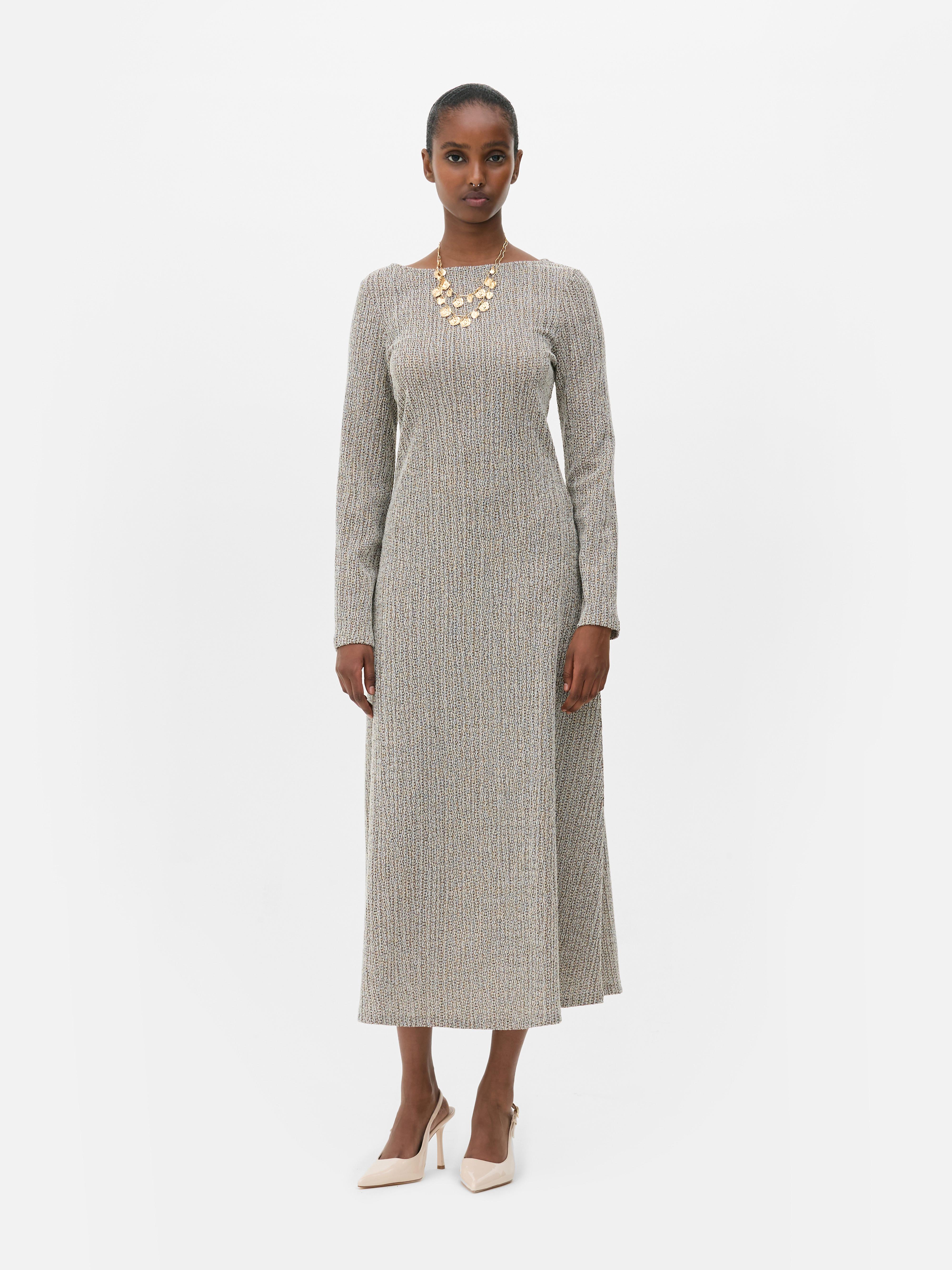 Textured Boat Neck Midaxi Dress