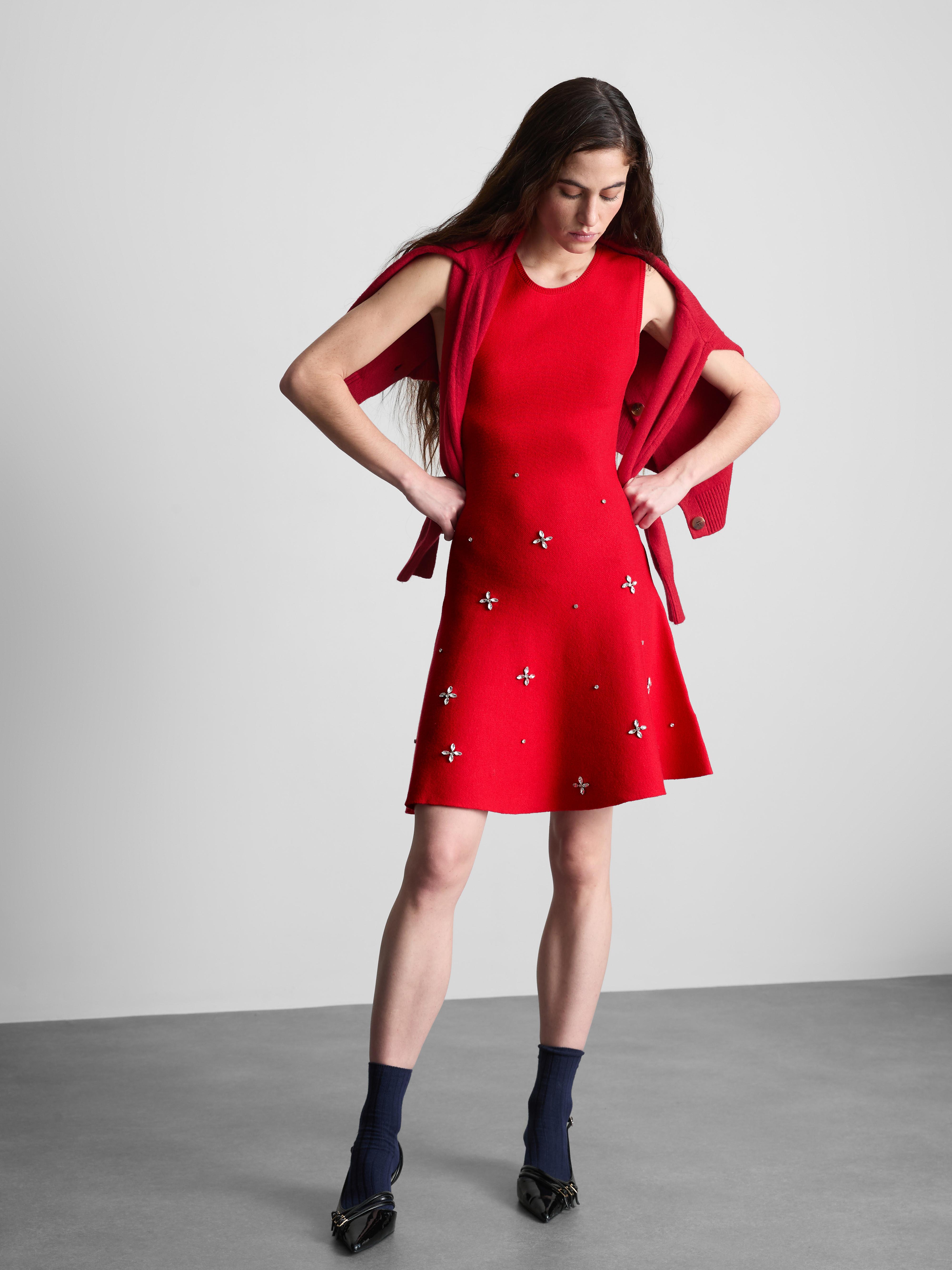 Embroidered Knit Mini Dress