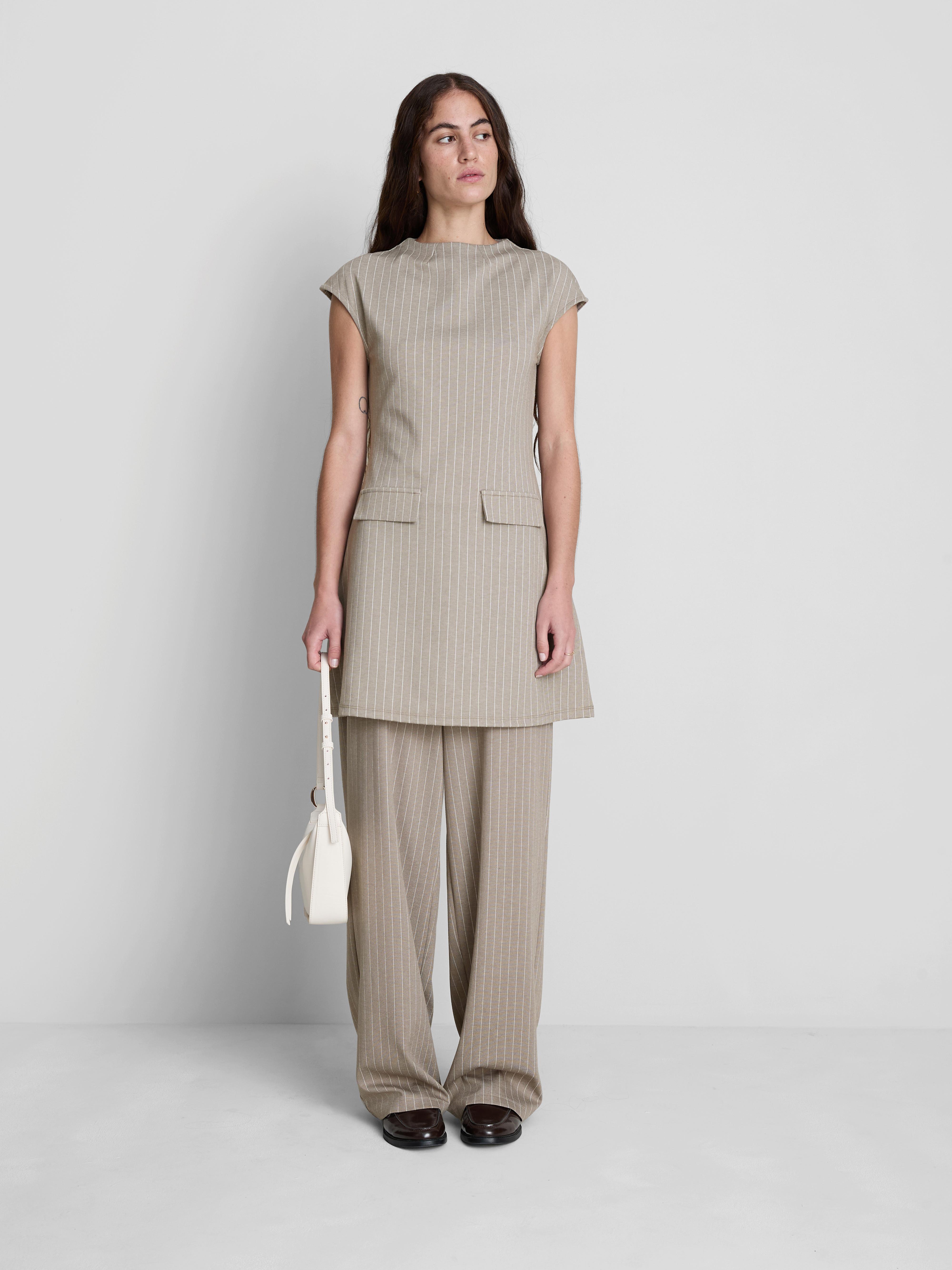 Round Neck Pinstripe Mini Dress