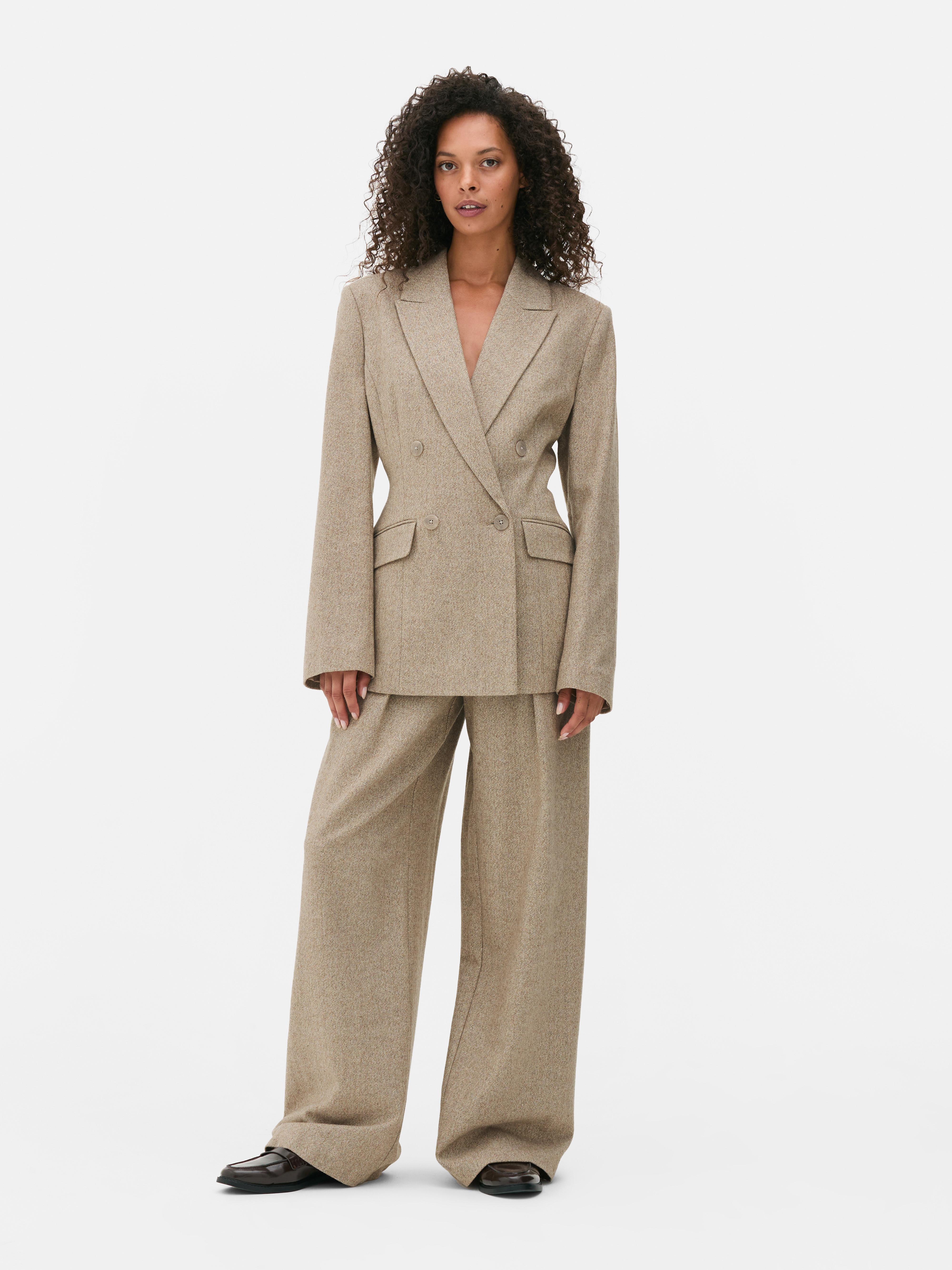 The Edit Double Breasted Herringbone Blazer