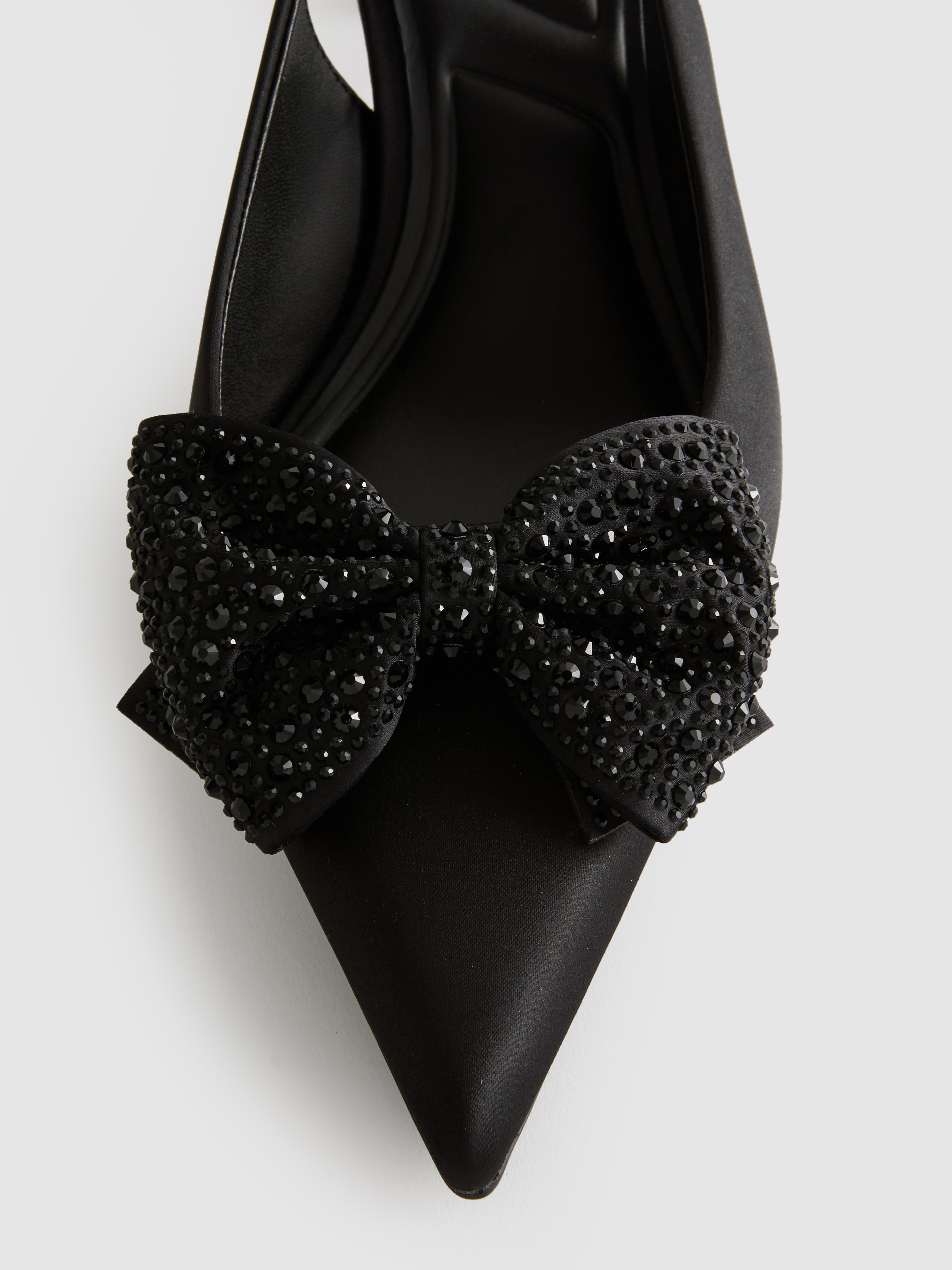 Wide Fit Rhinestone Bow Slingback Court Heels