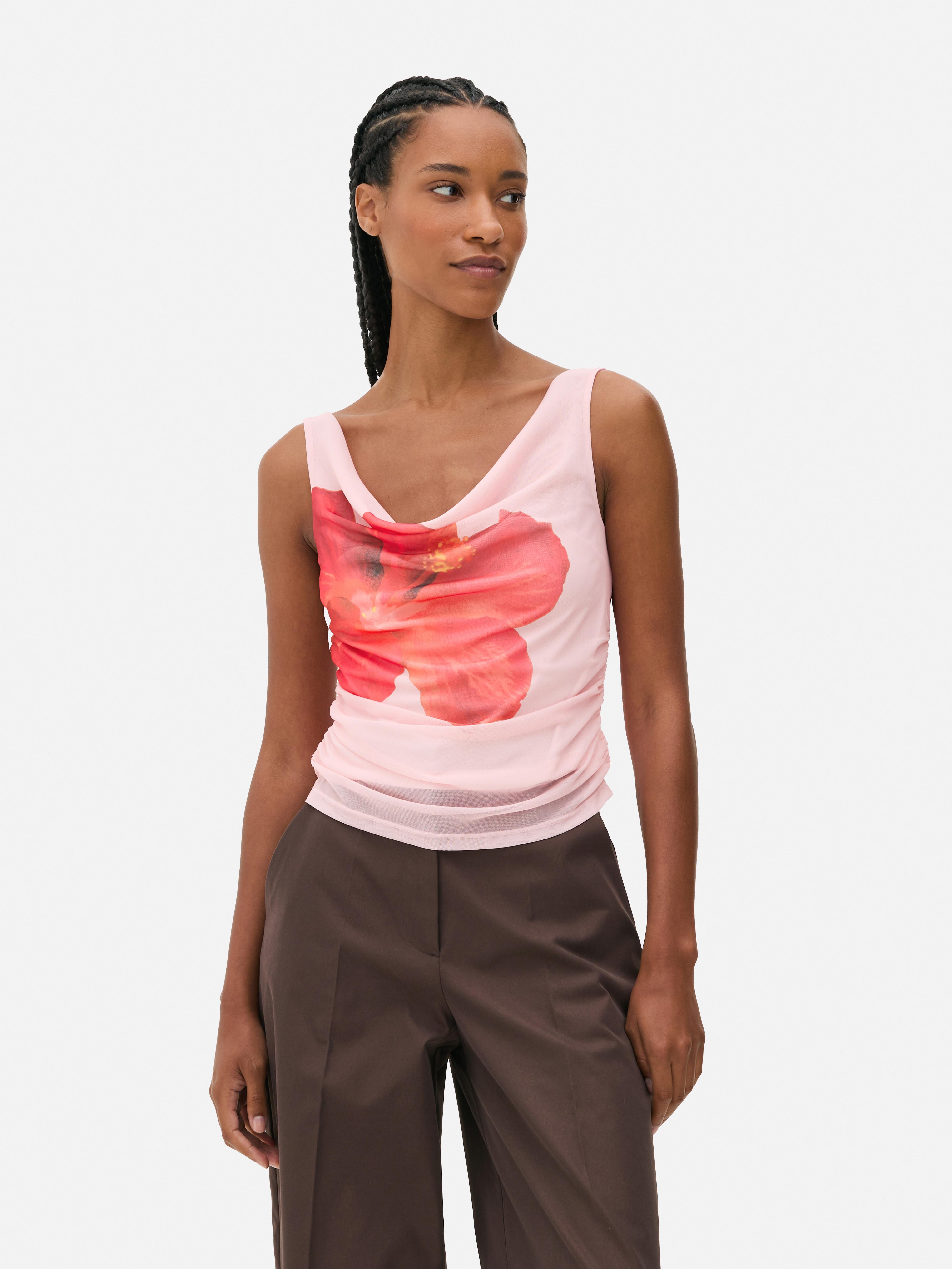 Cropped Mesh Hibiscus Top