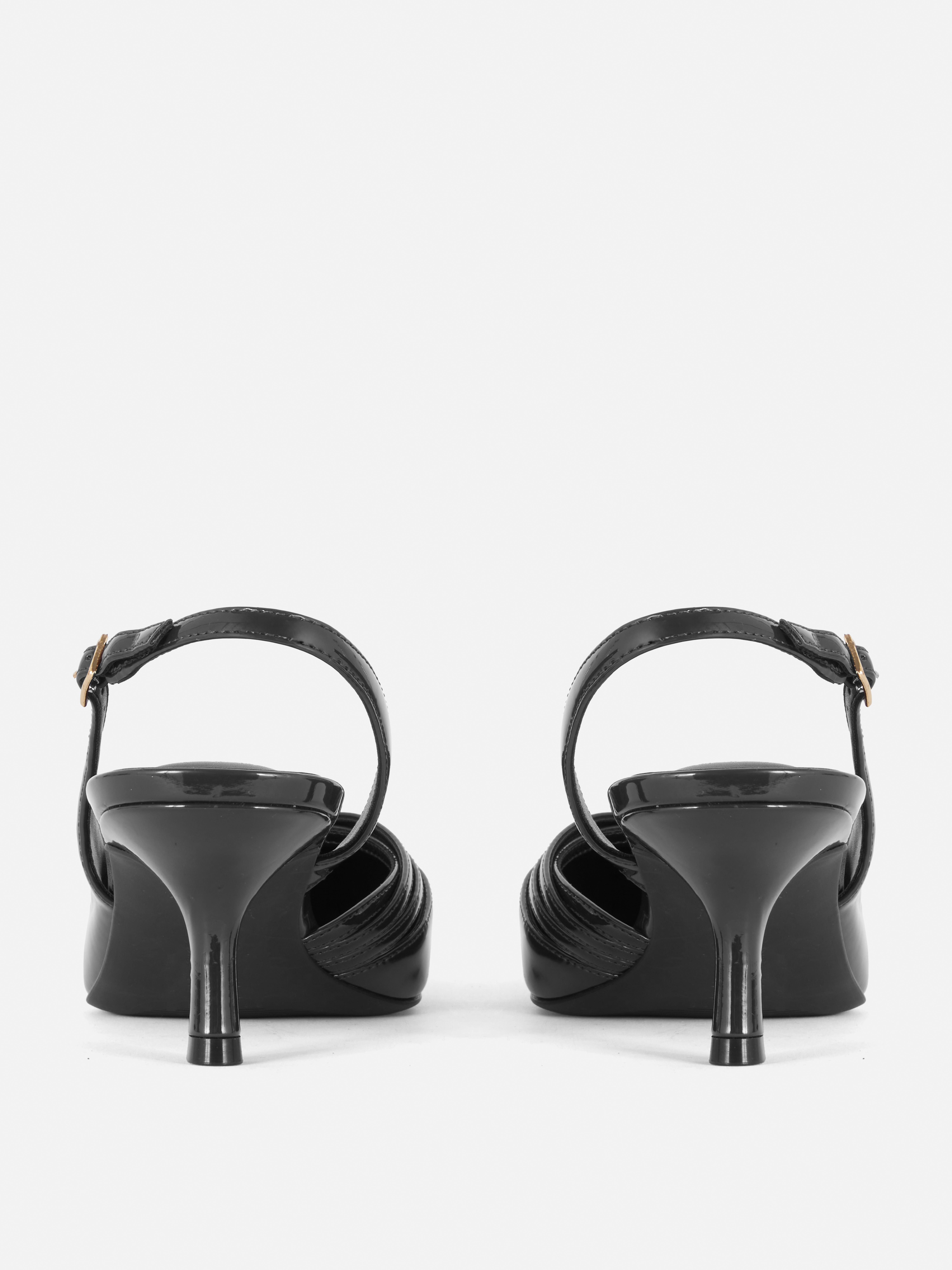 3 Buckle Patent Slingback Kitten Heels