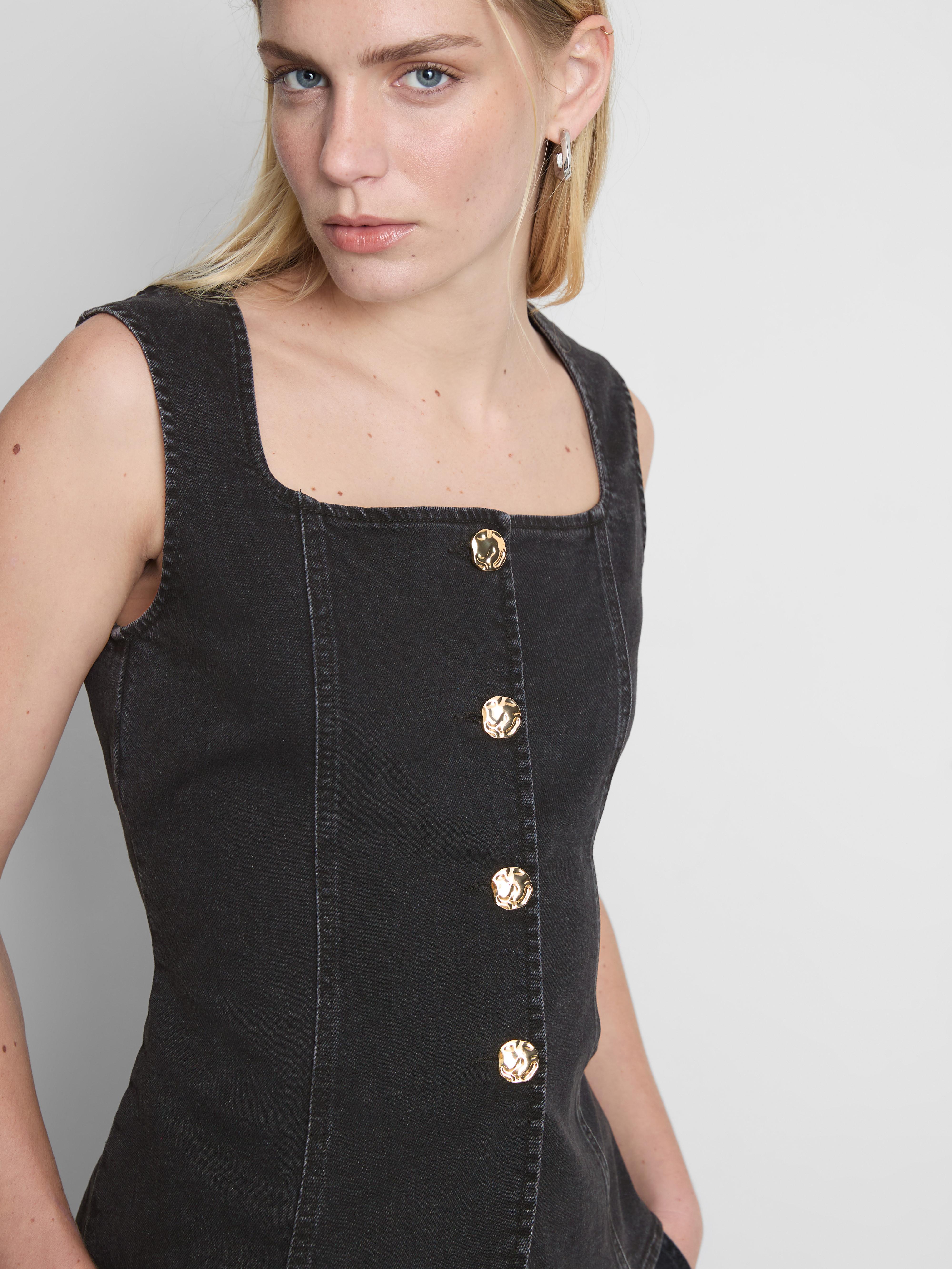 Square Neck Denim Waistcoat