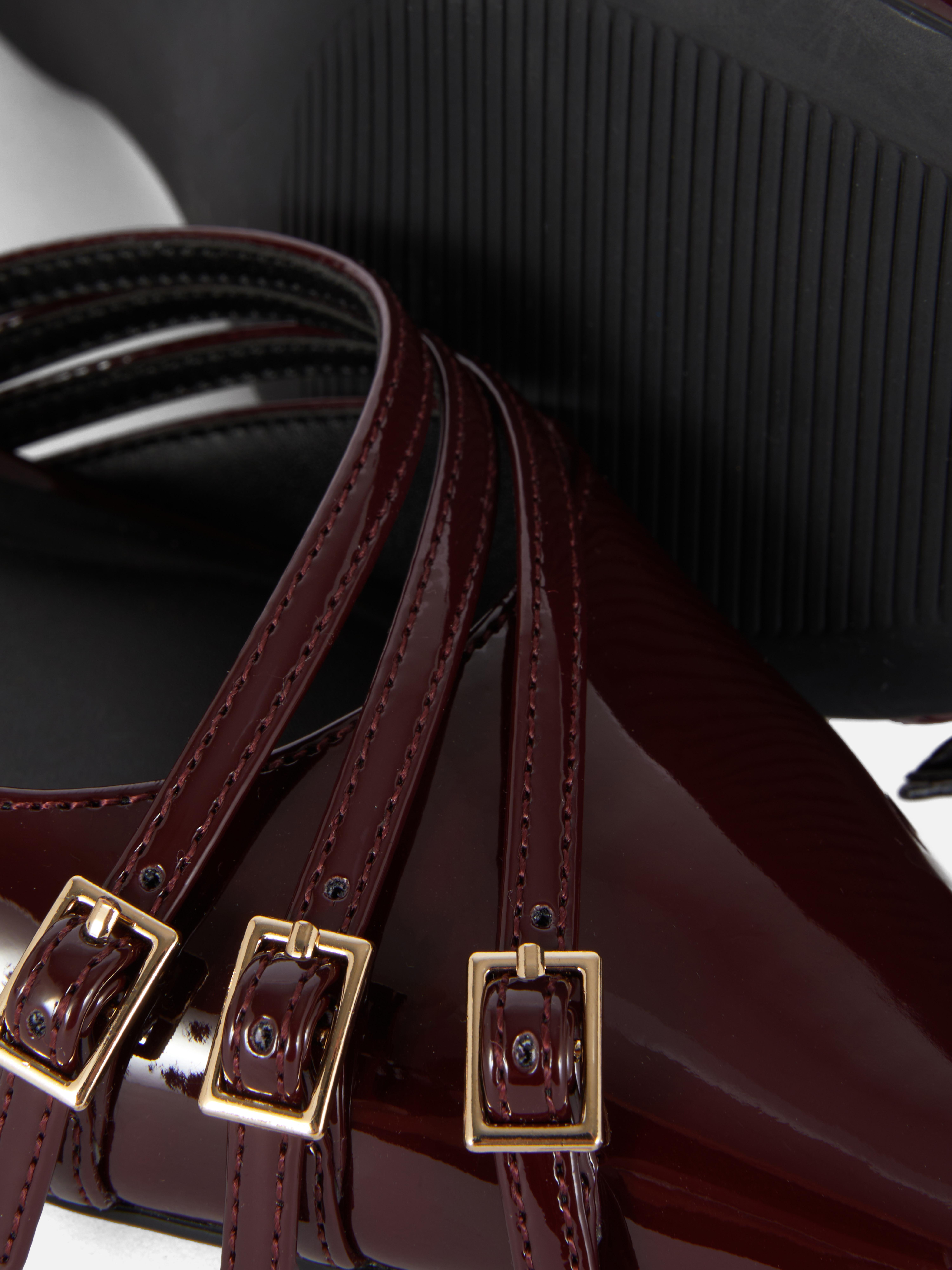 3 Buckle Patent Slingback Kitten Heels