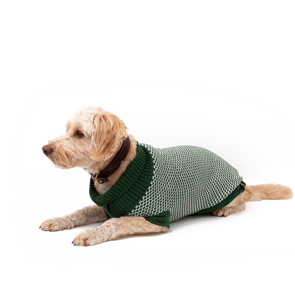 Penrose Knitted Green Checkered Dog Jumper