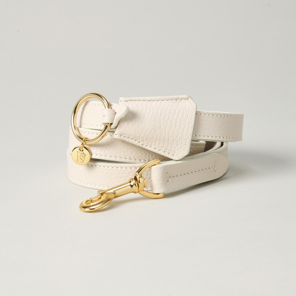 Lily & Leo Leather Flat Dog Lead Cream